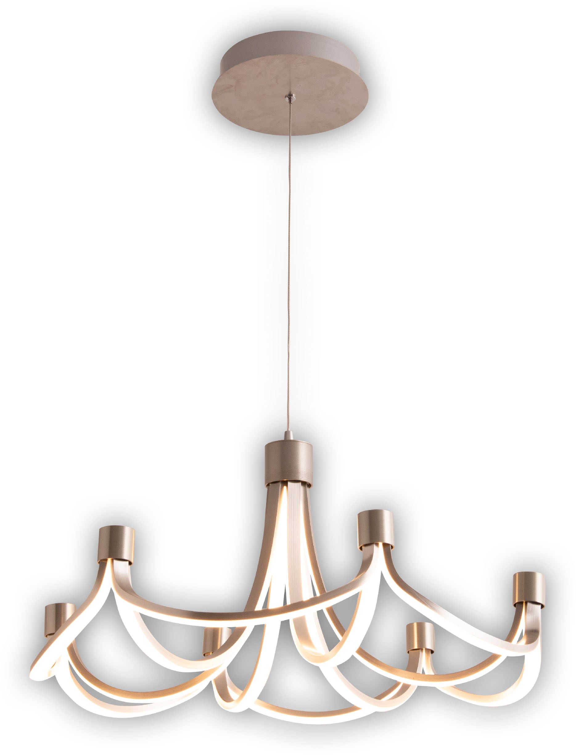 näve LED Pendelleuchte »Festos«, 1 flammig, Leuchtmittel LED-Modul | LED fest integriert, Kronleuchter, stufenweise dimmbar, satiniertes Metall, H: 150cm