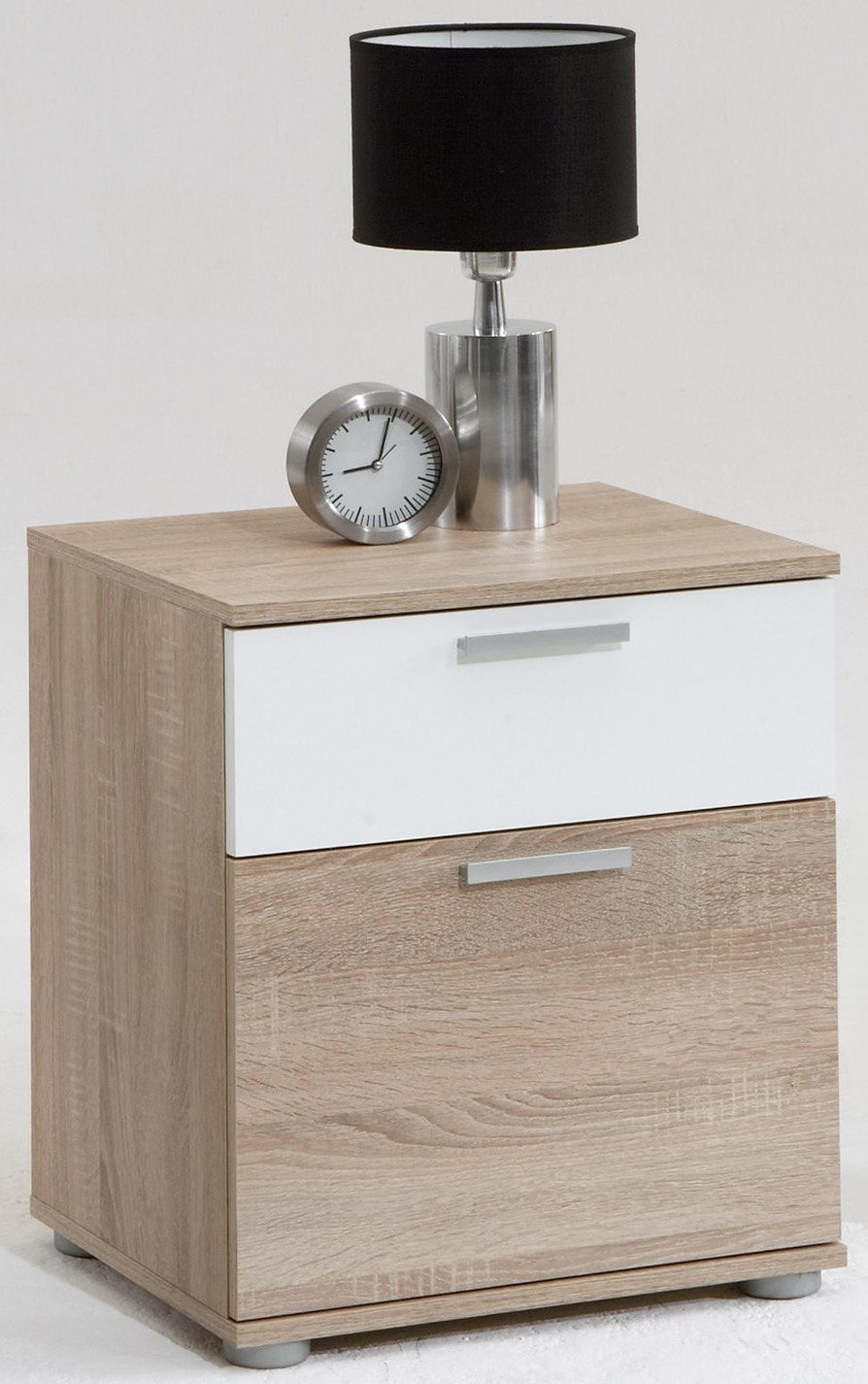 FMD Nachtkommode Nachttisch Struktureichefarben hell/weiß