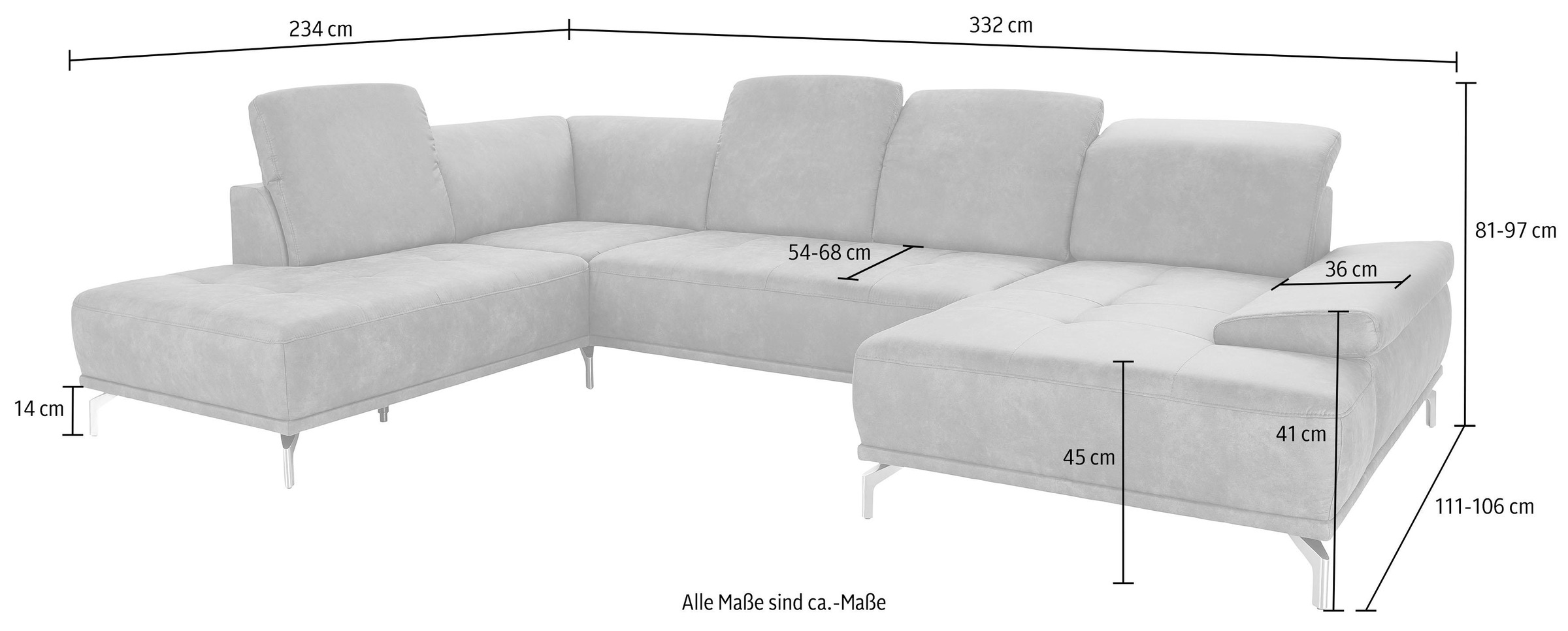 Places of Style Wohnlandschaft »Caluna«, Inkl.Sitztiefenverstellung