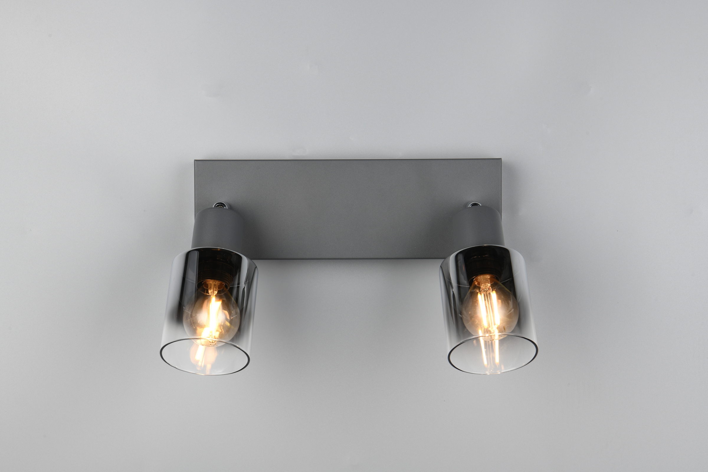 REALITY Leuchten Deckenstrahler »CADIZ, Spot 2-flammig, exkl 2xE14 max 10W, Glas anthrazit, verspiegelt«, 2 flammig, Leuchtmittel E14 | Leuchtmittel wechselbar, verstellbarer Deckenspot E14 Fassung, mit Glasschirm smoke Farbverlauf