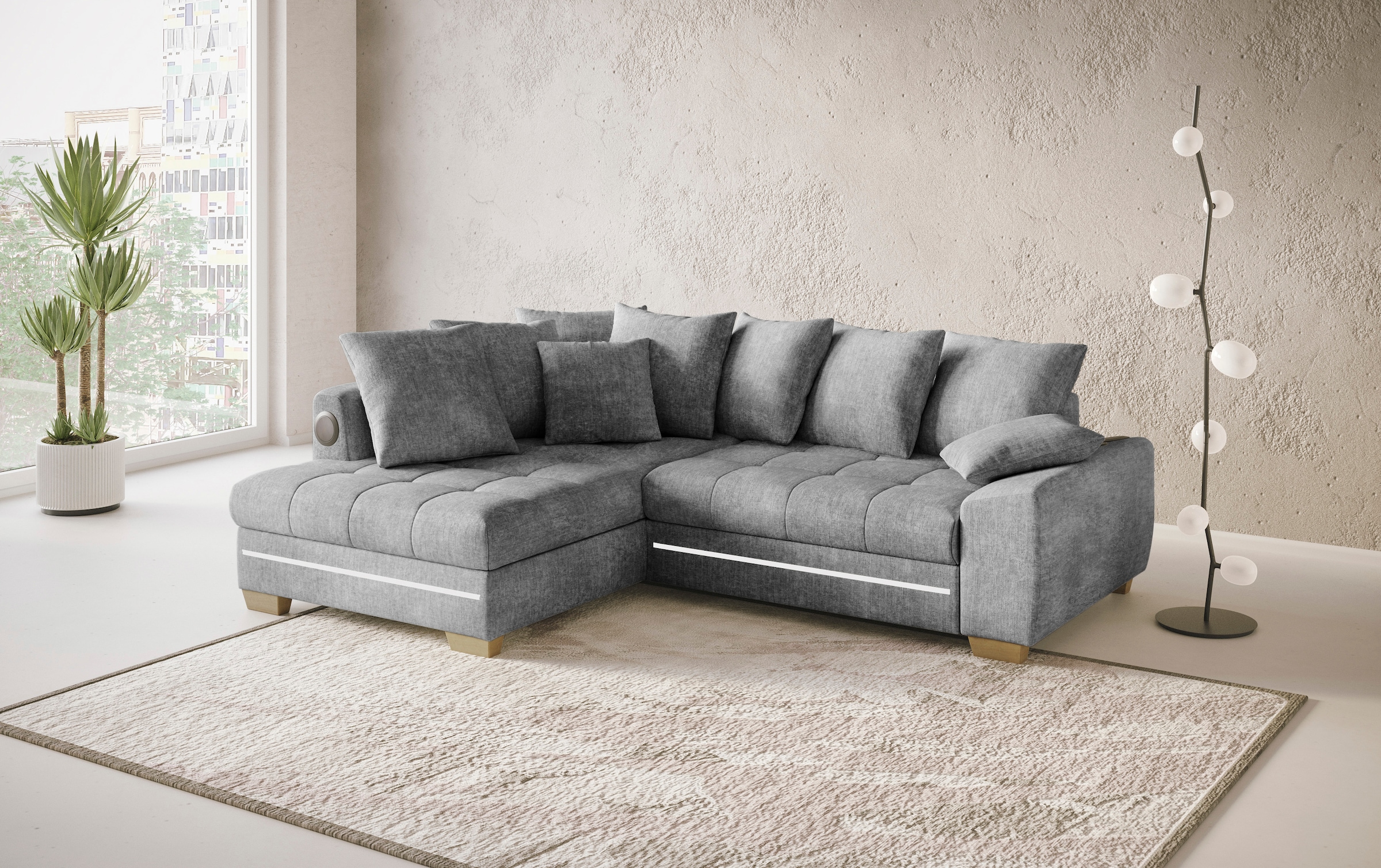 Mr. Couch Ecksofa »Nikita II, L-Form«, RGB-LED, Bluetooth-Soundsystem, wahlweise mit Bett, Bettkasten