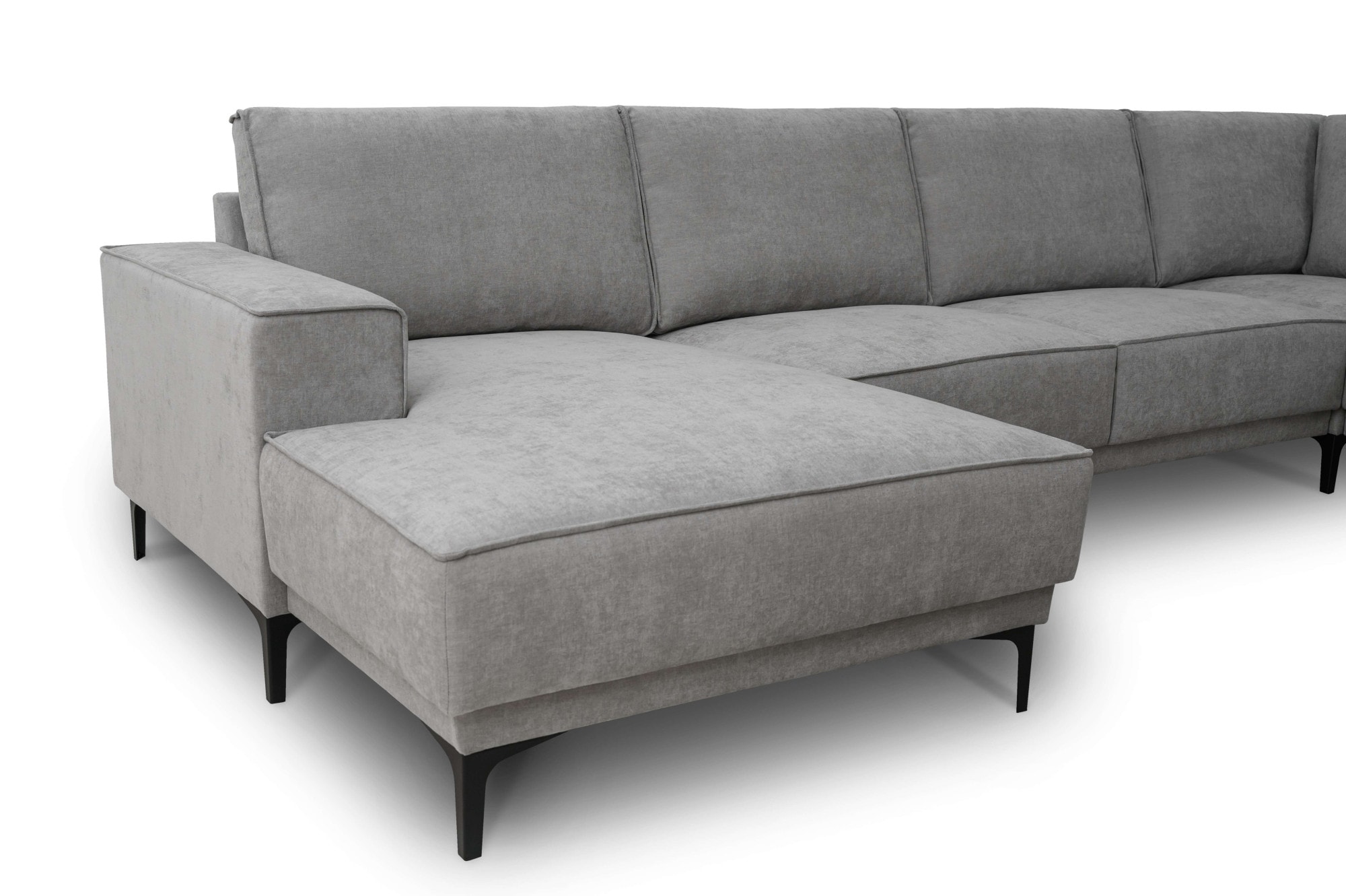 Places of Style Wohnlandschaft »XXL Sofa Oland, Struktur, Flachgewebe, Luxus-Microfaser, Boucle«, U-Form, 342 cm, Wellenunterfederung, Skandi-Design, Metallfüße