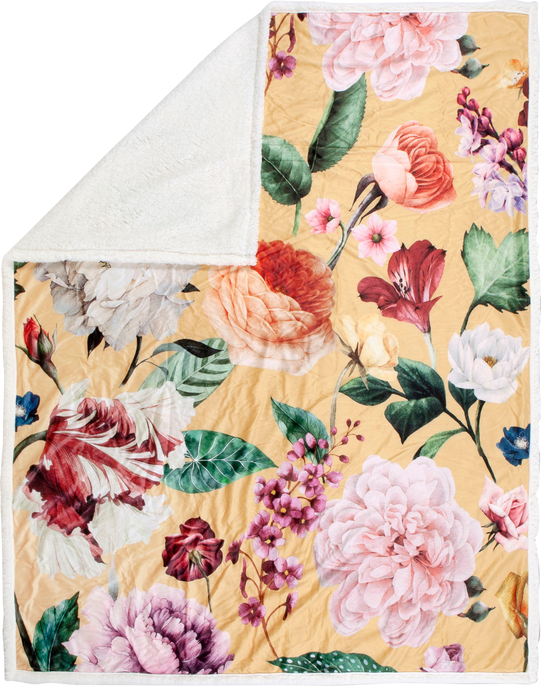 Descanso Plaid "Fiori" Sehr Weich, Kuscheldecke, 130x160 cm, Wendeoptik, Bl günstig online kaufen