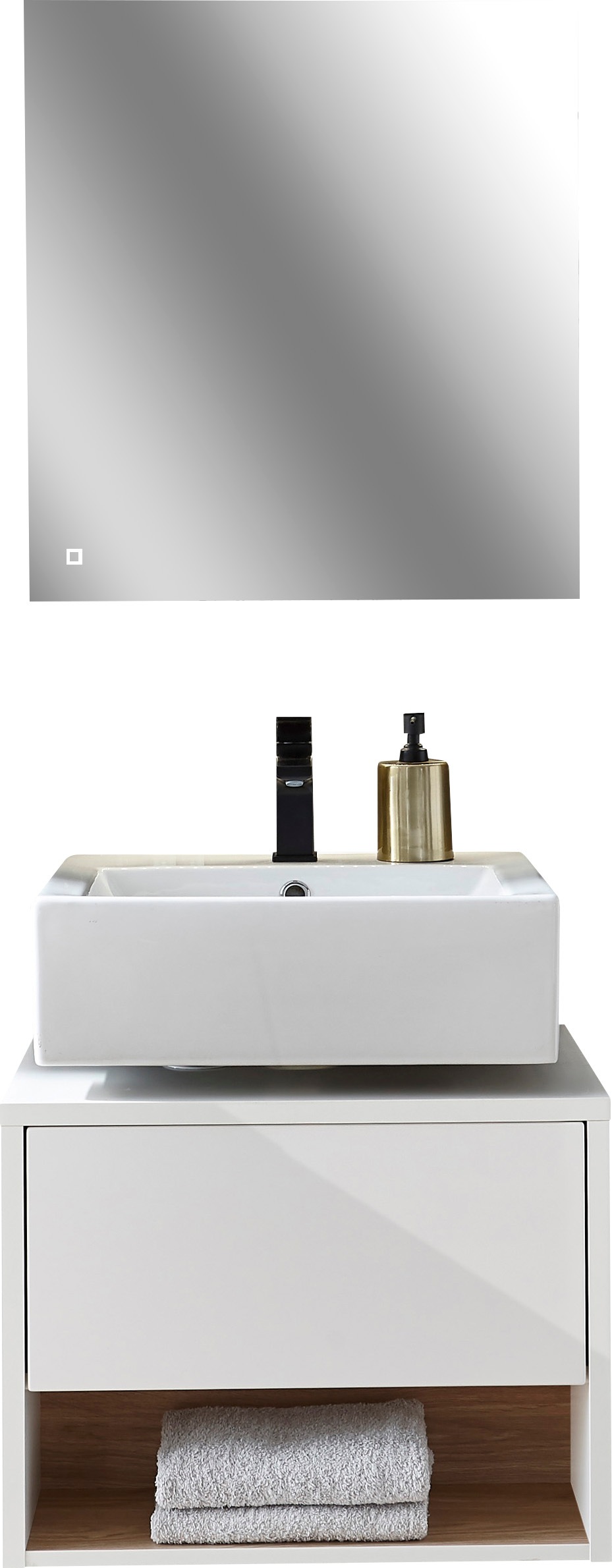 Places of Style Badmöbel-Set »Studio Line, Bad im modernen Design, 2-teiliges Badezimmer«, (2 St.), Unterschrank und Spiegel, in zwei Farben verfügbar, viel Stauraum