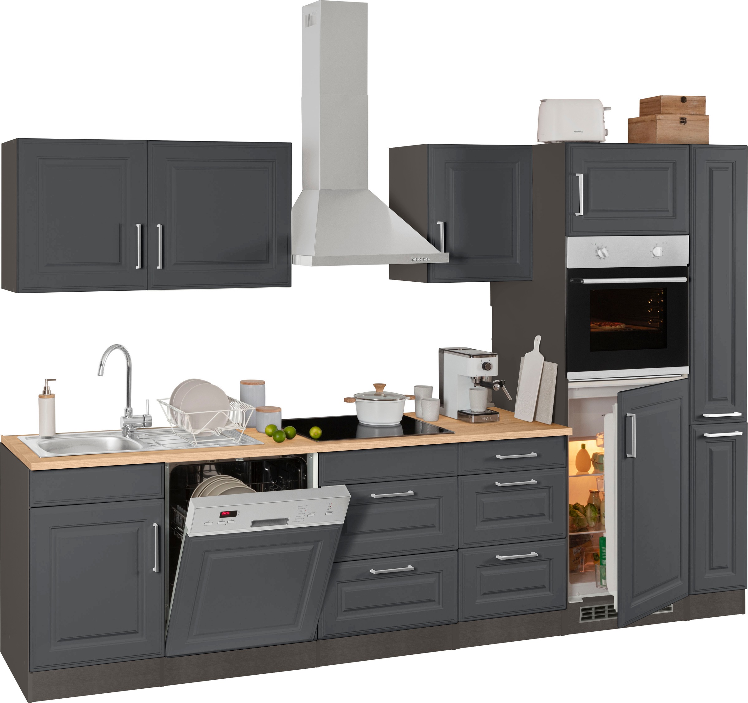 KOCHSTATION Küchenzeile »KS-Stockholm«, Breite 310 cm, mit hochwertigen MDF Fronten im Landhaus-Stil