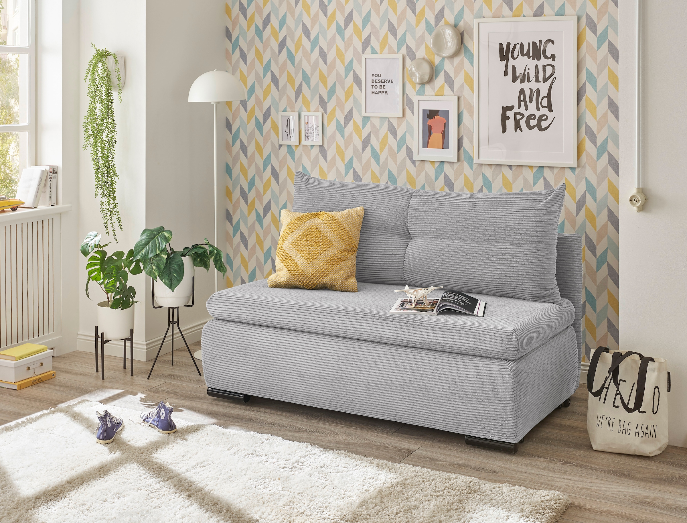 ED EXCITING DESIGN Schlafsofa »Charlie«, frei im Raum stellbar, mit Bettkasten, Schlaffunktion & 1 Rückenkissen