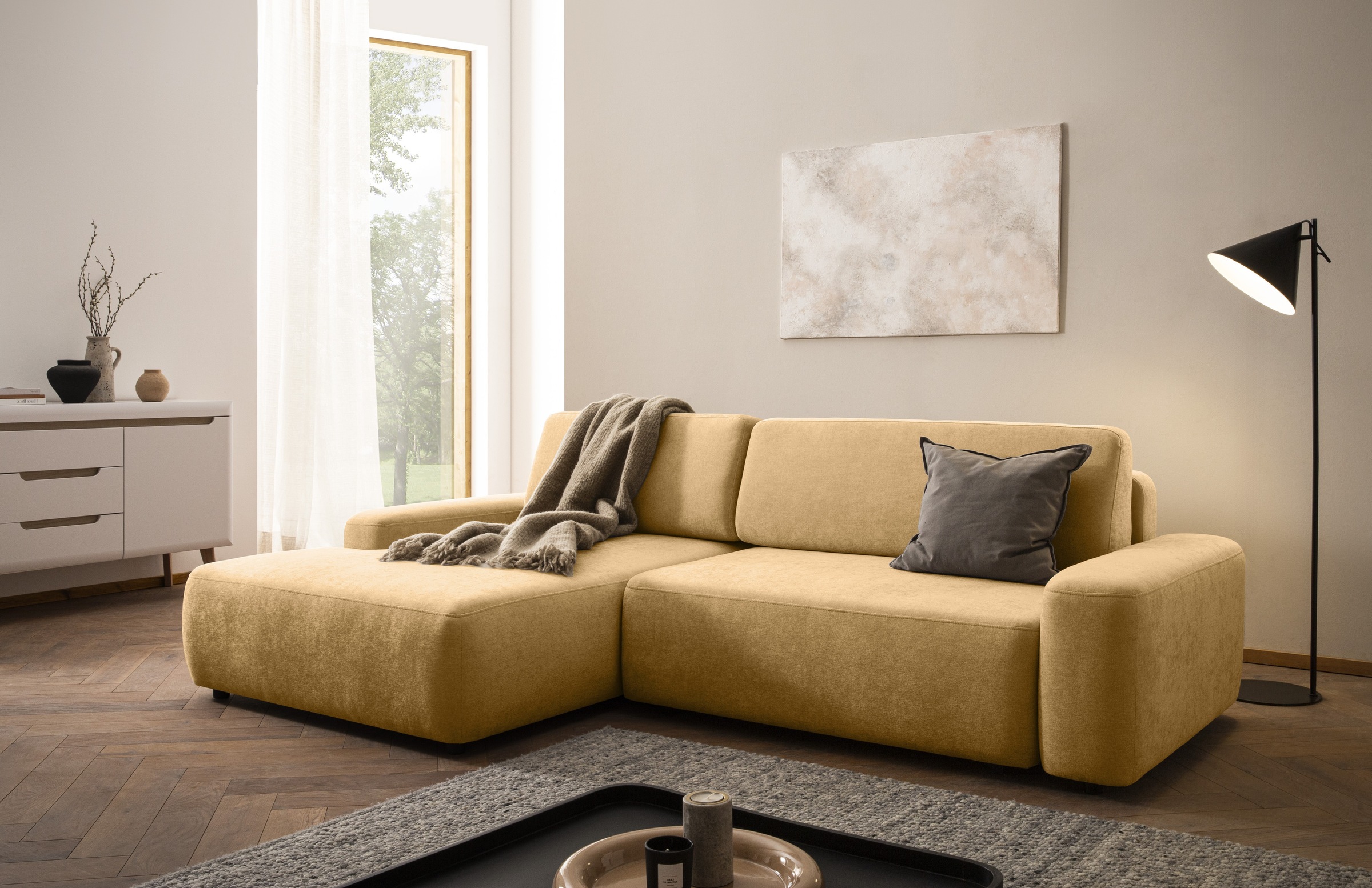 INOSIGN Ecksofa »TORGE (264cm), Schlafsofa in Cord, Samtvelours o Struktur günstig online kaufen