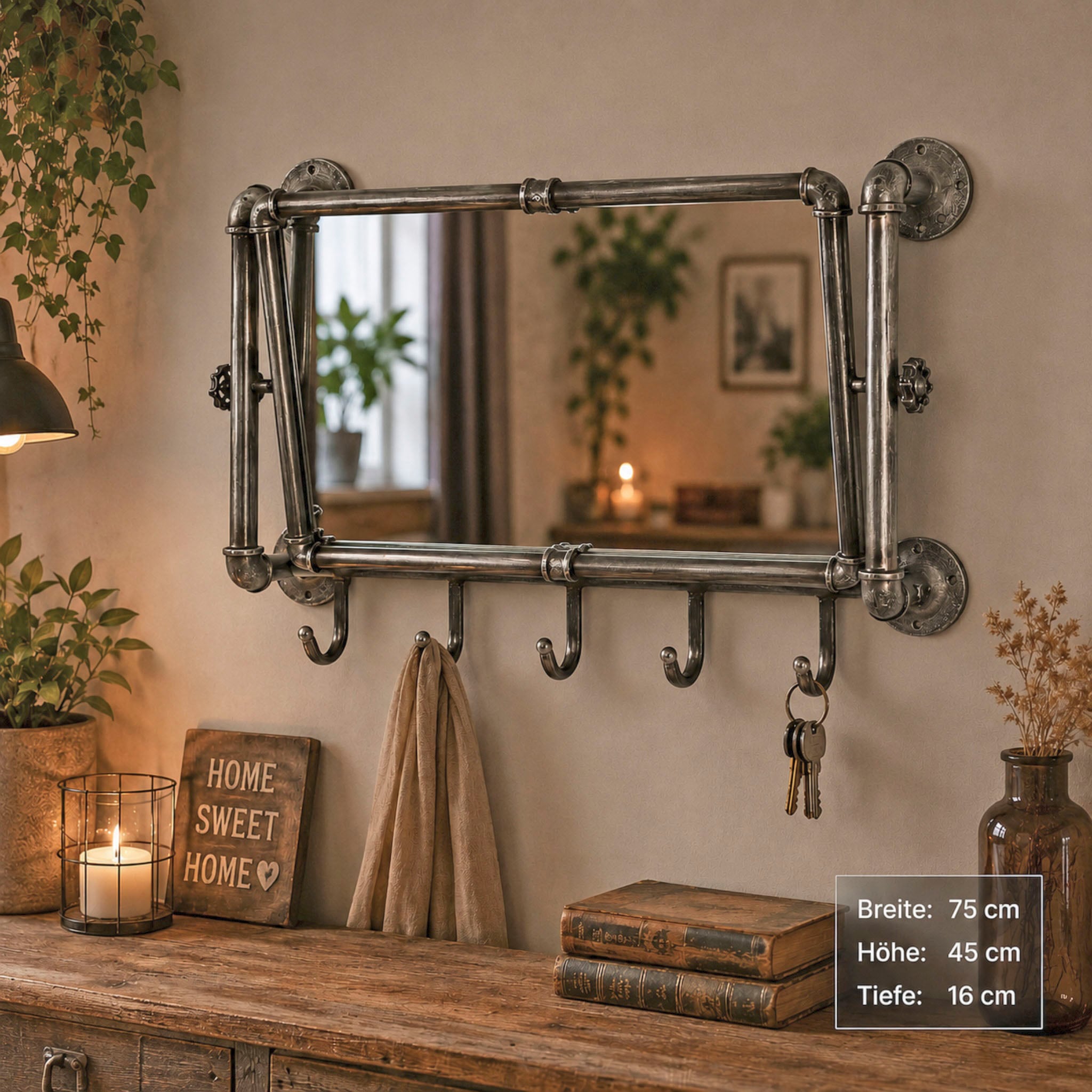 HAKU Garderobenhaken »Flurgarderobe, Garderobe, Garderobenhaken, Garderobenleiste,« rechteckig - aus Metall Anthrazit - B/T/H 75/16/45 cm