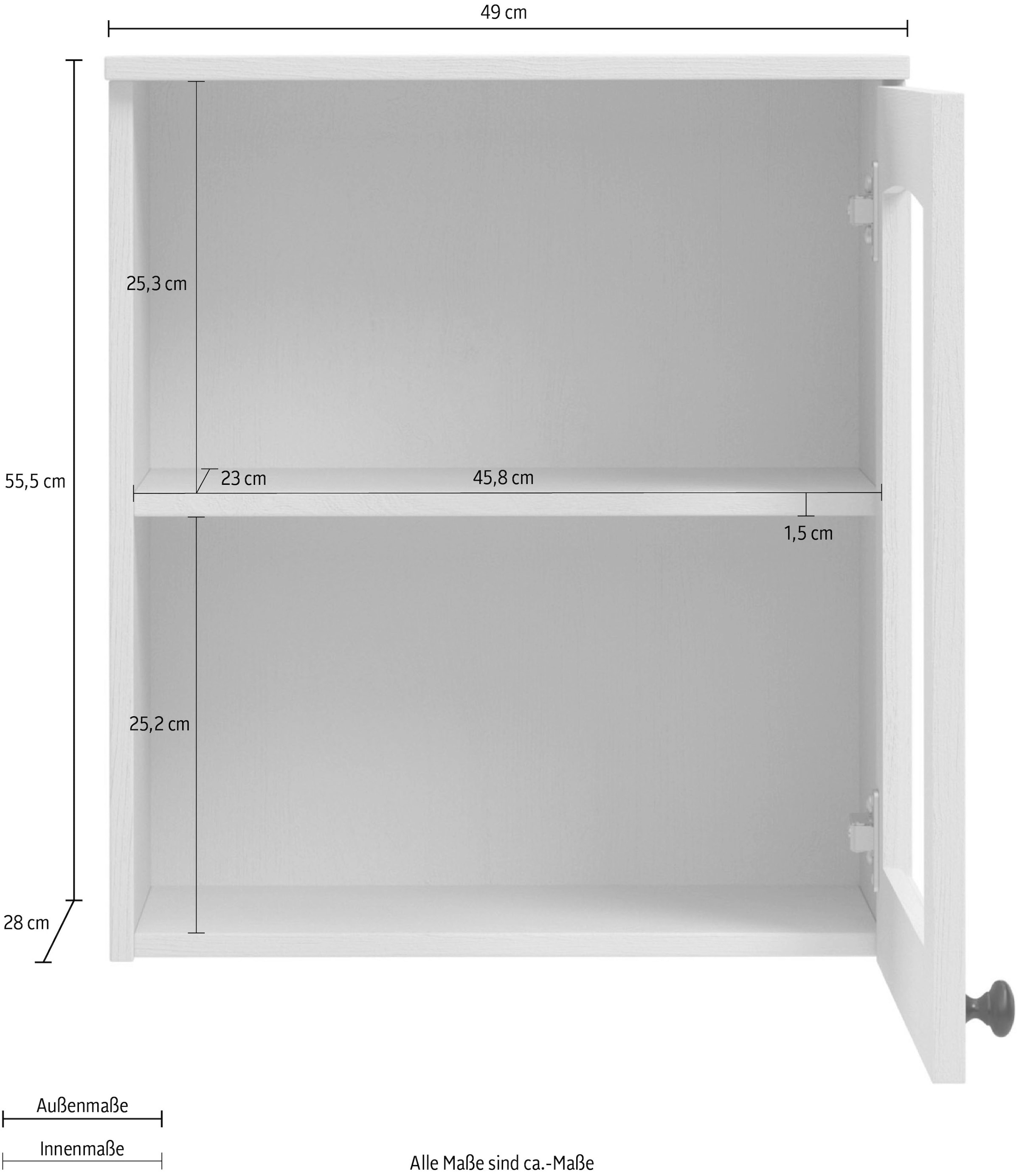 KOCHSTATION Hängeschrank »KS-Osby«, (1 St.), Kiefer massiv, Breite 50 cm, Tür mit Glaseinsatz