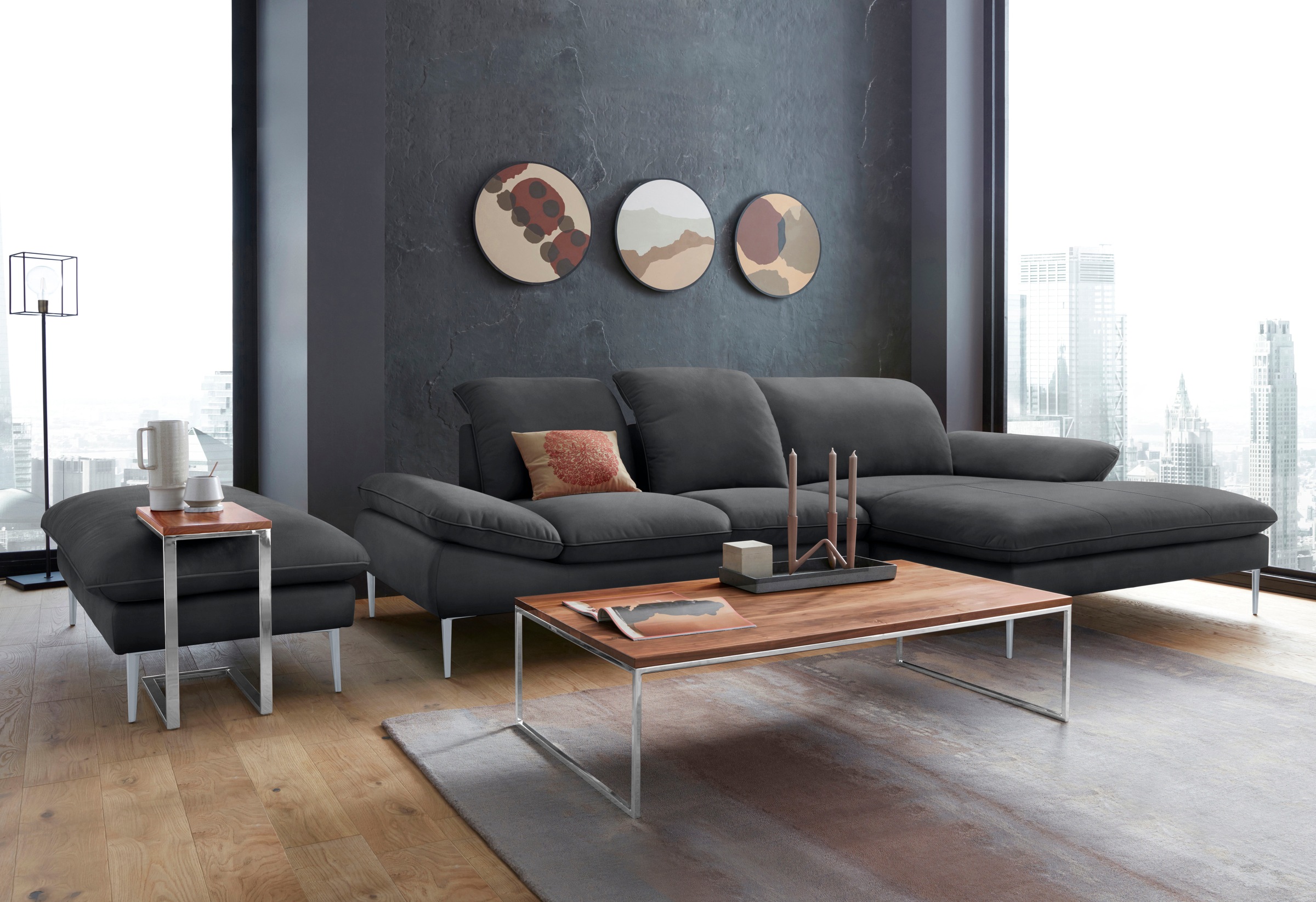 W.SCHILLIG Ecksofa »enjoy&MORE, Designsofa, elegant und bequem, L-Form«, mit Sitztiefenverstellung, Füße silber matt, Breite 310 cm