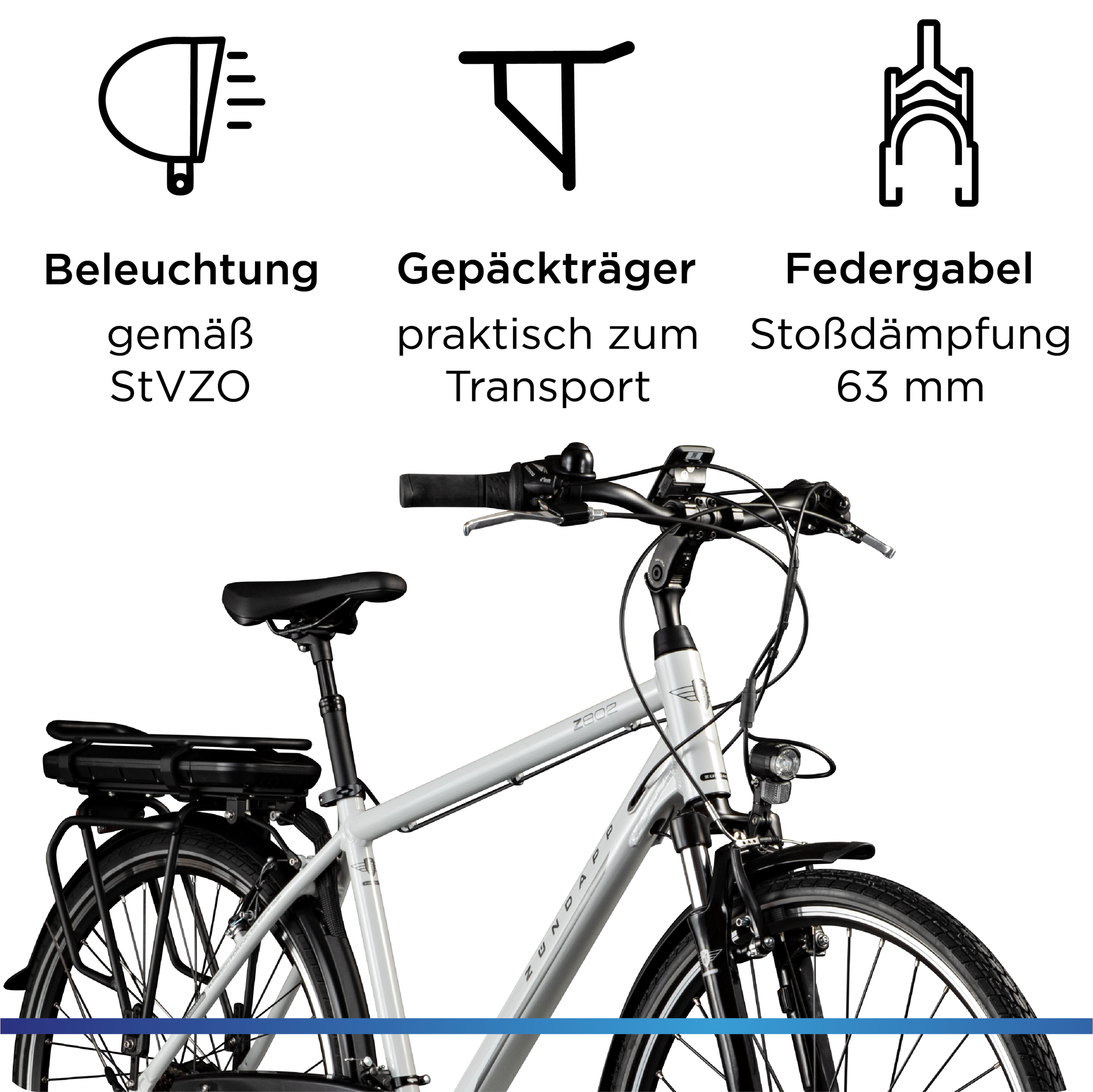 Zündapp »Z802 Herren« 21 Gang Shimano Tourney Schaltwerk Kettenschaltung Heckmotor 250 W Pedelec, Elektrofahrrad für Damen u. Herren