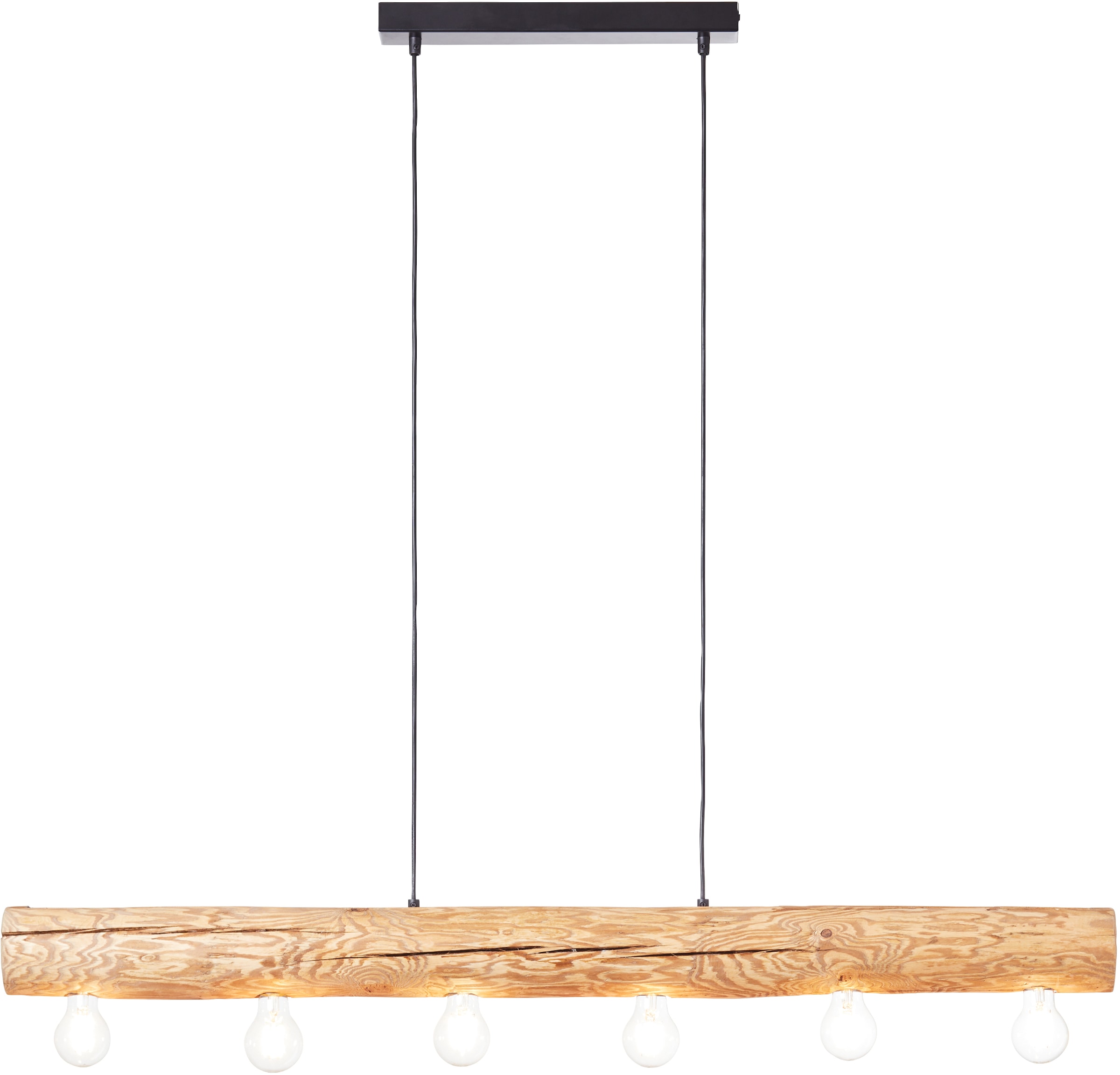 Brilliant Pendelleuchte »Trabo«, 6 flammig, Leuchtmittel E27 | ohne Leuchtmittel, 105cm Höhe, 115cm Breite, 6x E27, kürzbar, Holz/Metall, kiefer gebeizt