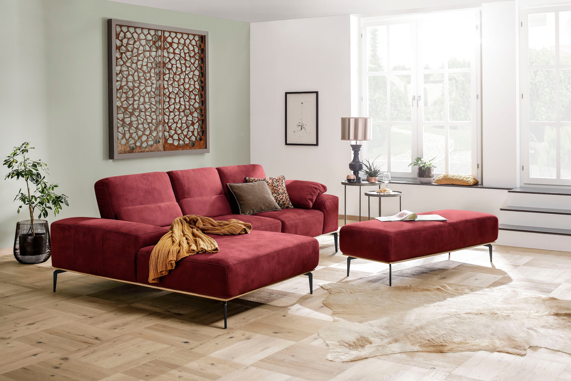 W.SCHILLIG Ecksofa »run, Designsofa mit tollem Sitzkomfort, bequem, L-Form«, mit Holzsockel, Füße in Schwarz pulverbeschichtet, Breite 279 cm