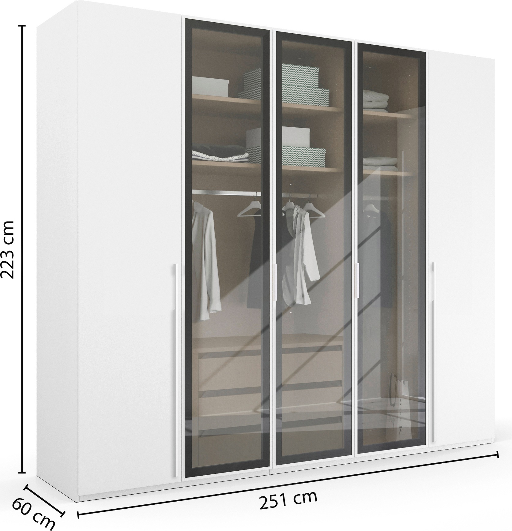 rauch Drehtürenschrank »Kleiderschrank Schrank Garderobe SKAT SHINE mit hochwertigem,«, transparentem Grauglas inkl. umfangreichem Zubehör MADE IN GERMANY