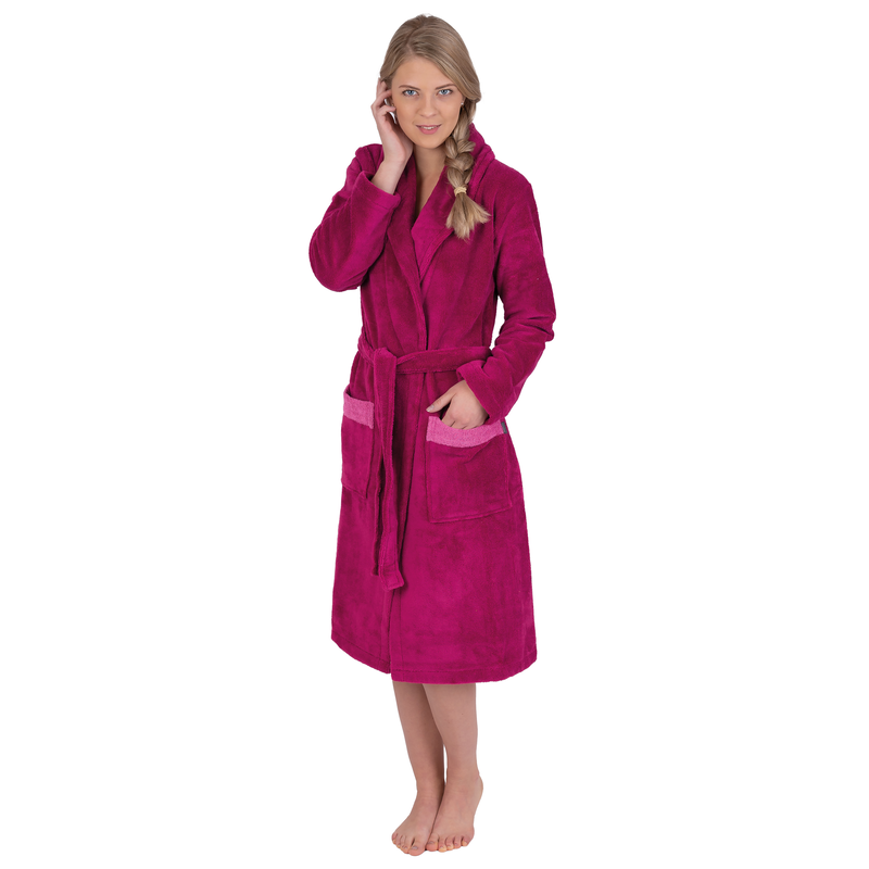 WEWO FASHION Damenbademantel »4111« 1 Stk. tlg., innen Naturfaser, außen kuschelig raspberry XL Länge: 115 cm weich
