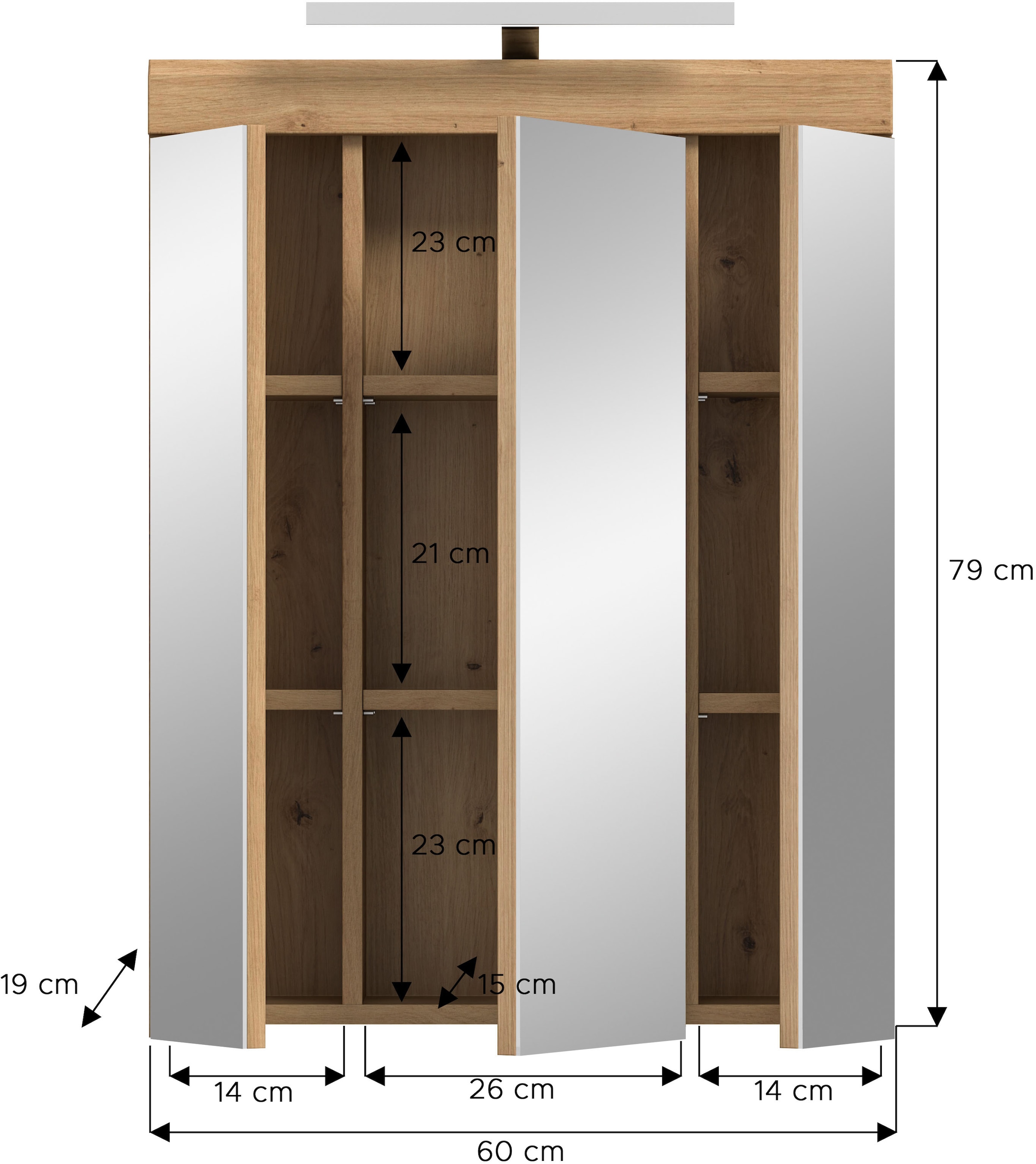 INOSIGN Spiegelschrank »Siena, Breite 60cm, inkl. Beleuchtung, 3 Spiegeltüren, 9 Fächer«, (Set), in verschiedenen Farben erhältlich, Badmöbel, Spiegel, Badschrank, Bad