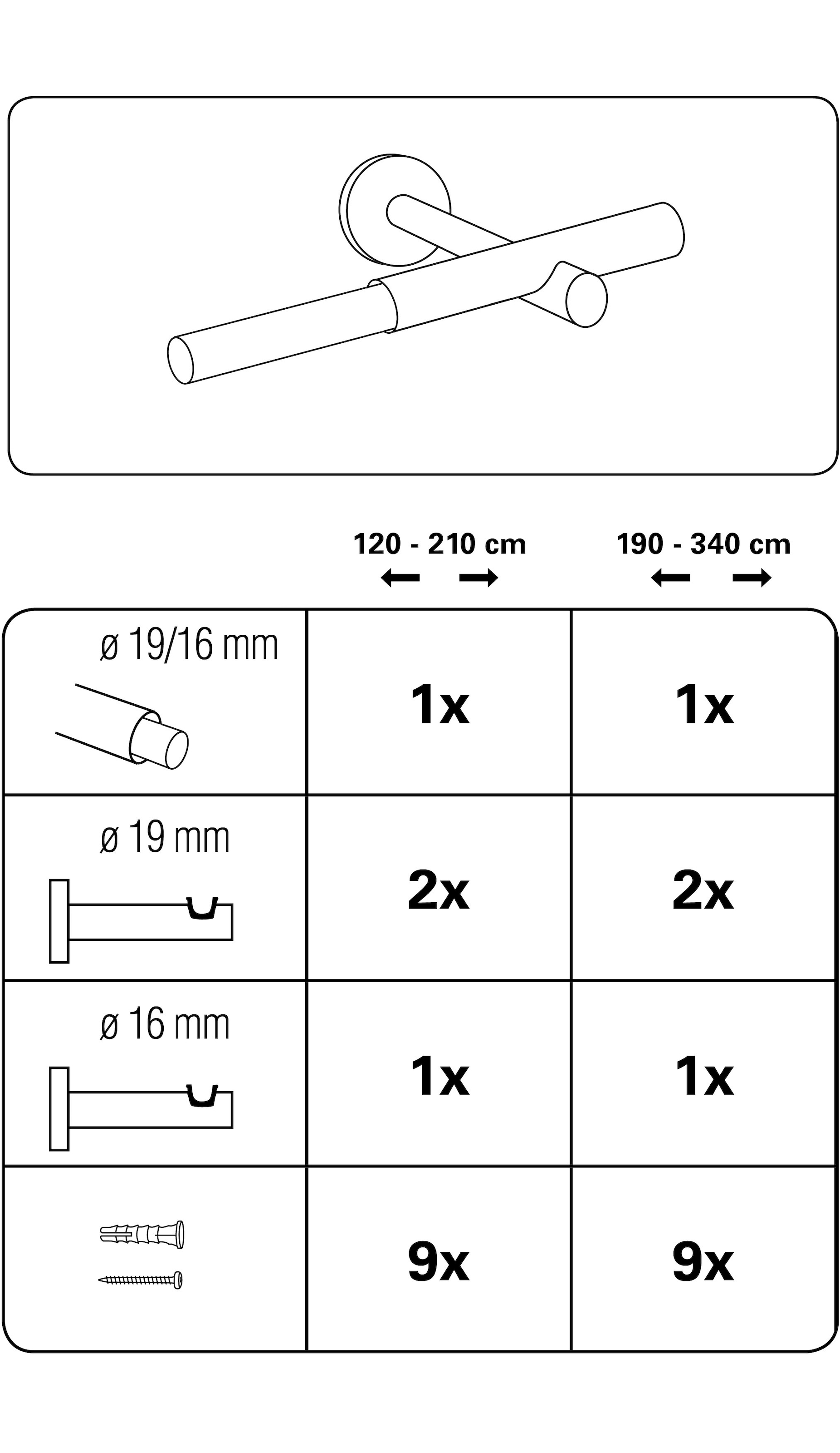 GARDINIA Gardinenstange »Set Sol 1-Lauf«, 1 läufig-läufig, mit Bohren, Wandmontage, Metall, Gardinenstangen Set aus Metall