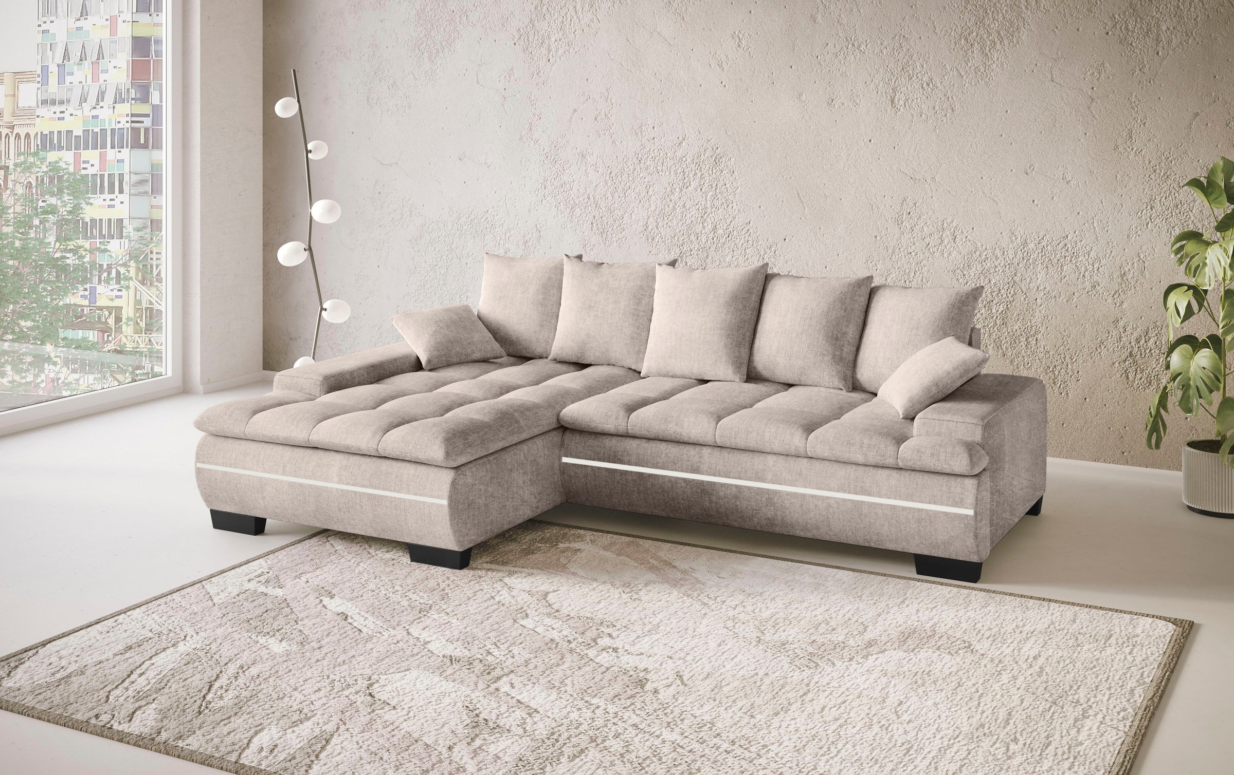 Mr. Couch Ecksofa »Haiti II, L-Form«, RGB-LED Beleuchtung, Kaltschaum, wahlweise mit Bett, Bettkasten