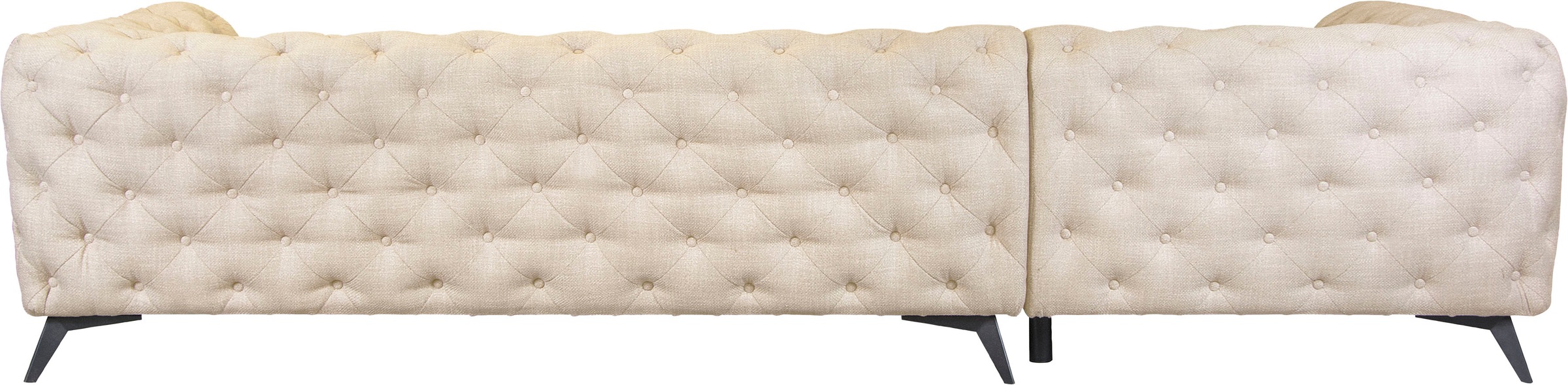 Leonique Chesterfield-Sofa »Ecksofa GLYNIS L-Form mit Wellenunterfederung, Maße B/T/H 323/264/75cm«, aufwändige Knopfheftung, moderne Chesterfield Optik, Fußfarbe wählbar