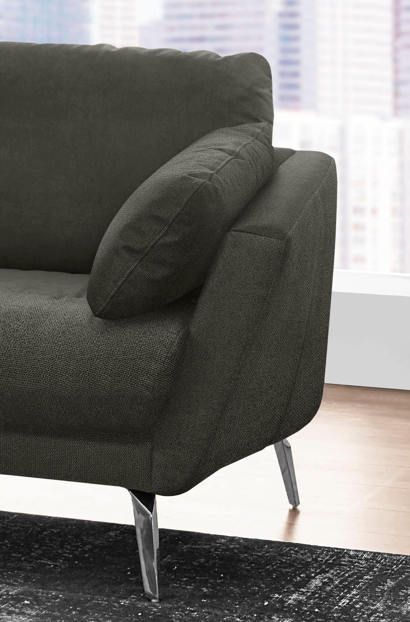 W.SCHILLIG Ecksofa »softy, Designsofa, zeitlos und elegant, hoher Sitzkomfort, L-Form«, mit dekorativer Heftung im Sitz, Füße Chrom glänzend