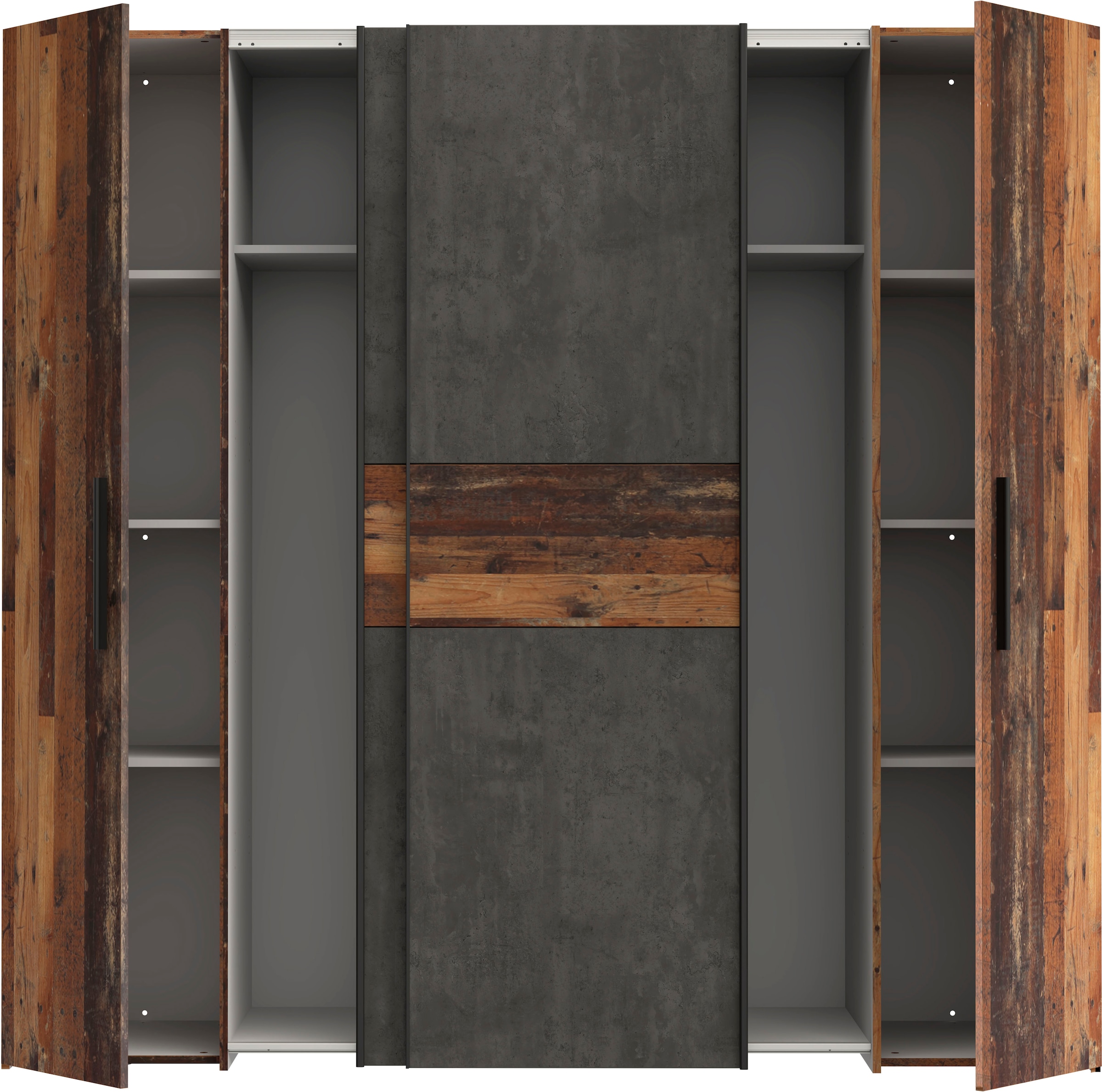 FORTE Kleiderschrank »Kalixtus, TOPSELLER, Made in Europe«, (B/H/T ca. 200x190x60 cm, 2 Schiebetüren, 2 Drehtüren, 8 Einlegeböden), Kombination aus Dreh- und Schwebetüren, mehrere Farben