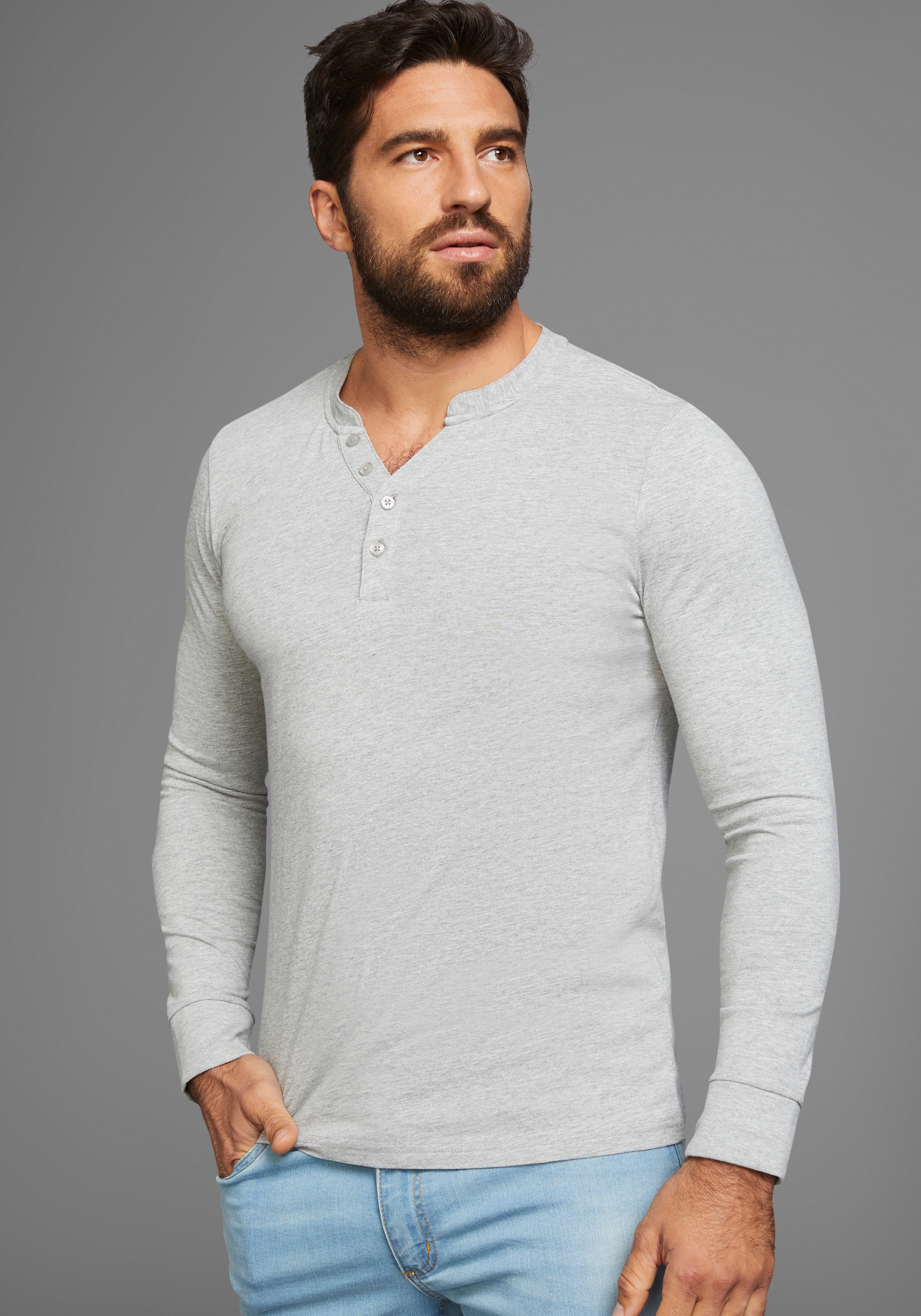 H.I.S Henleyshirt, (2-er Pack), mit Knopfleiste