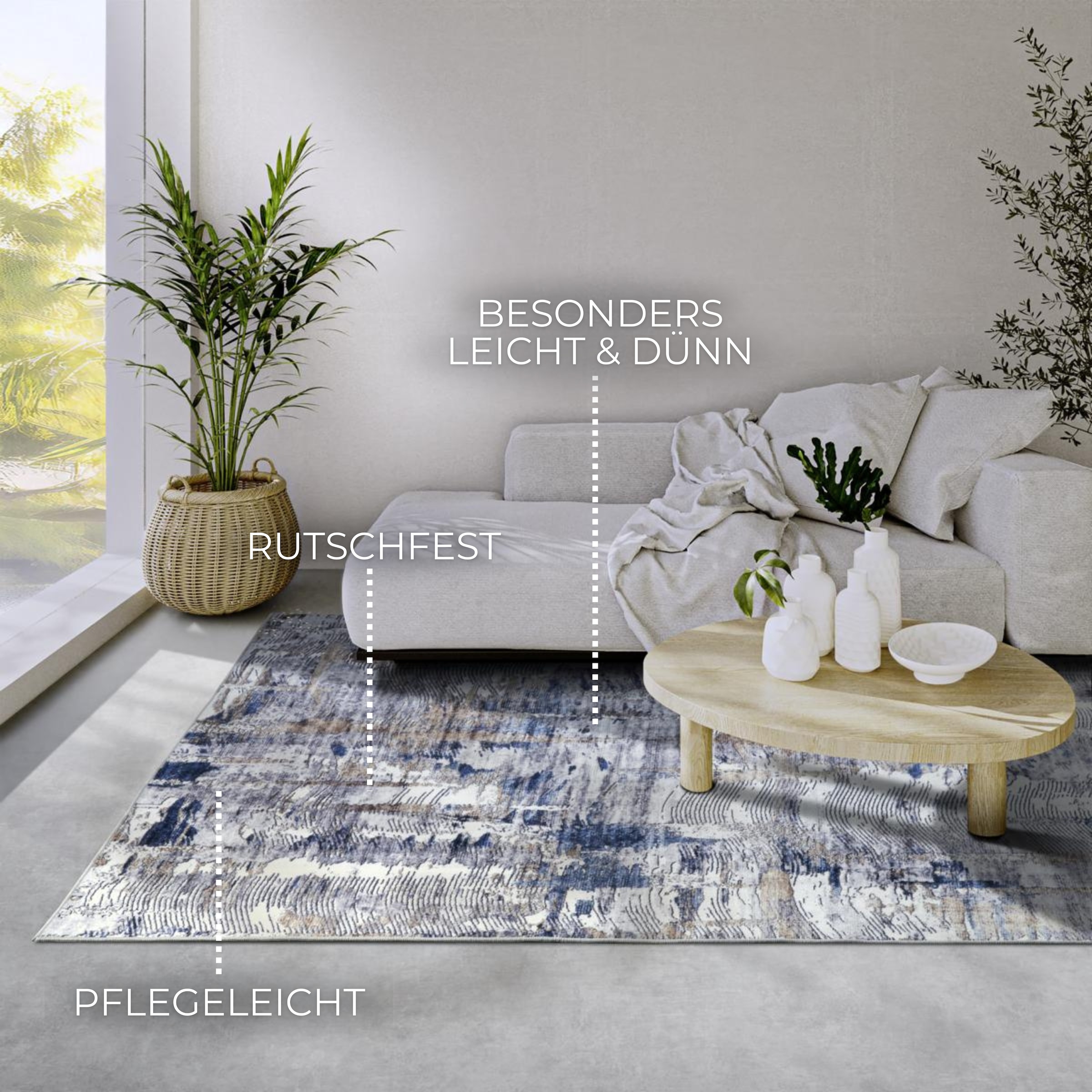 ELLE DECORATION Teppich »Malard«, rechteckig, 5 mm Höhe, Kurzflor, Anti Rutsch, Vintage, Modern, Wohnzimmer, Flur