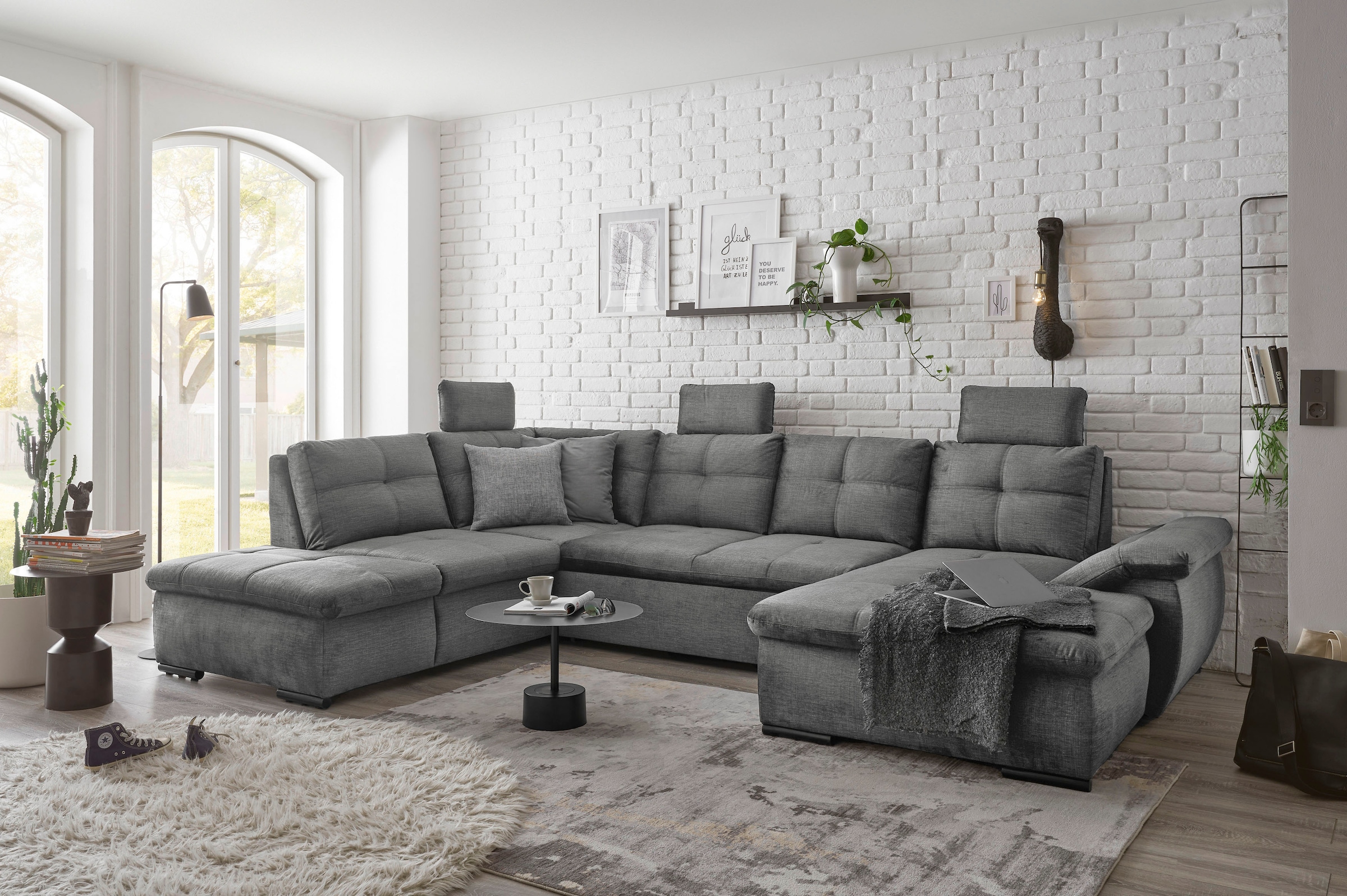 ED EXCITING DESIGN Wohnlandschaft »Alija U-Form«, mit Bettfunktion, Bettkasten, Armteilverstellung & Kopfstützen