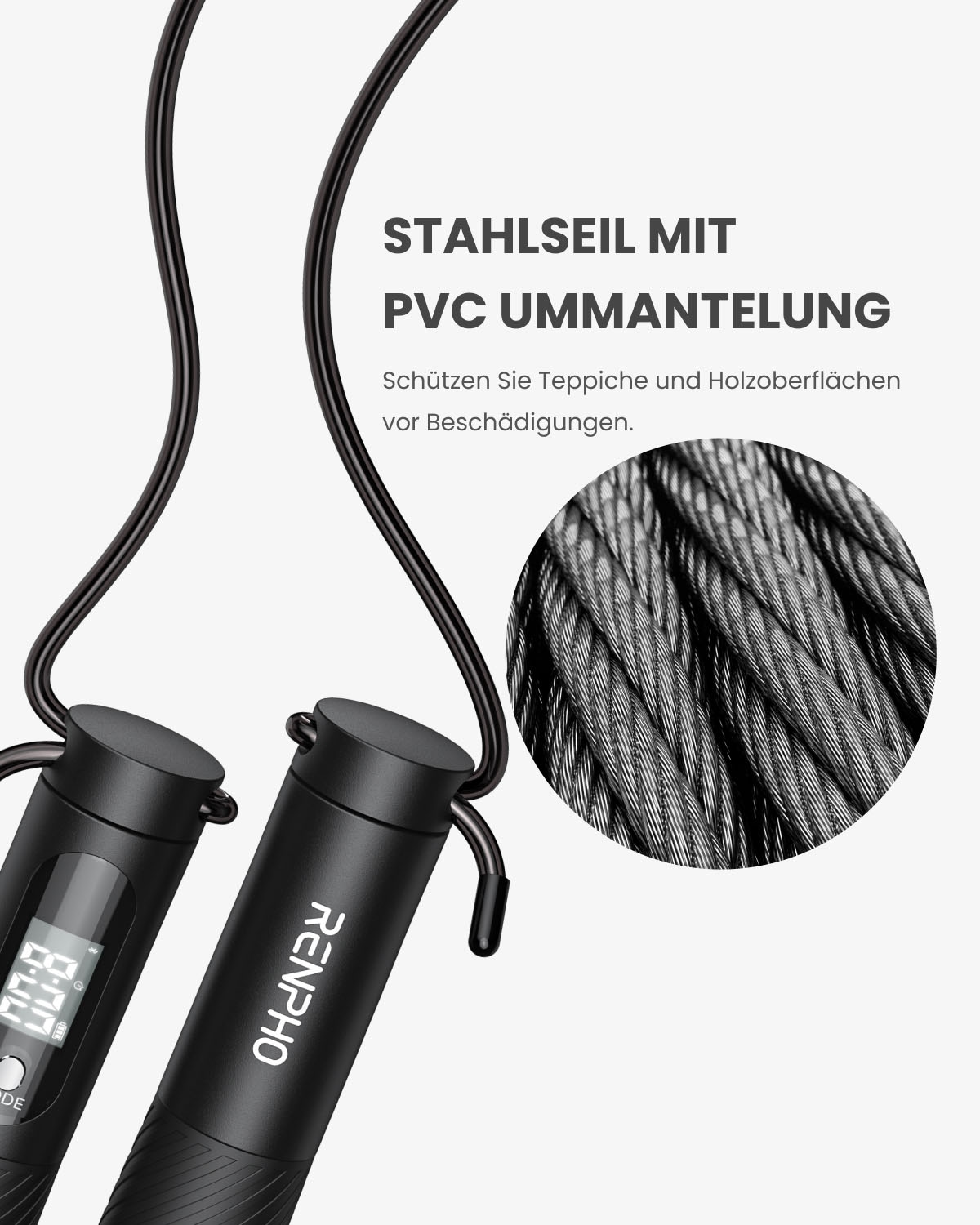 Renpho Springseil »Smartes Springseil 2-in-1 Q008« Smart, gewichtet, verschleißfest, Display, Zähler, App, 2-in-1