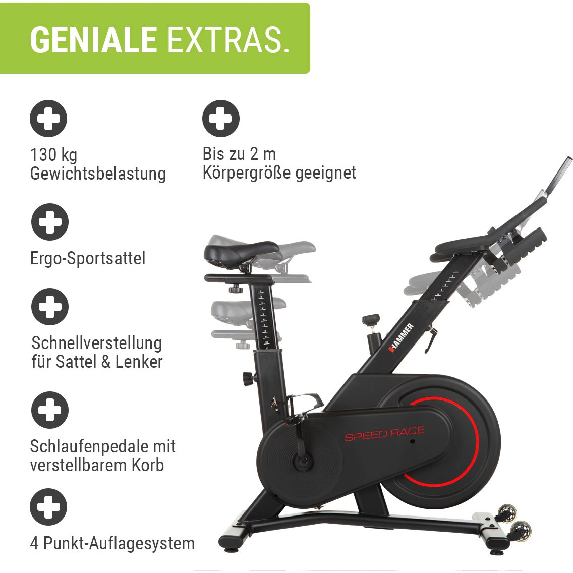 Hammer Speedbike »Race«, (Trainingscomputer mit LCD-Anzeige, Fitness-Apps per Smartphone/Tablet), Schwungmasse ca. 16 kg