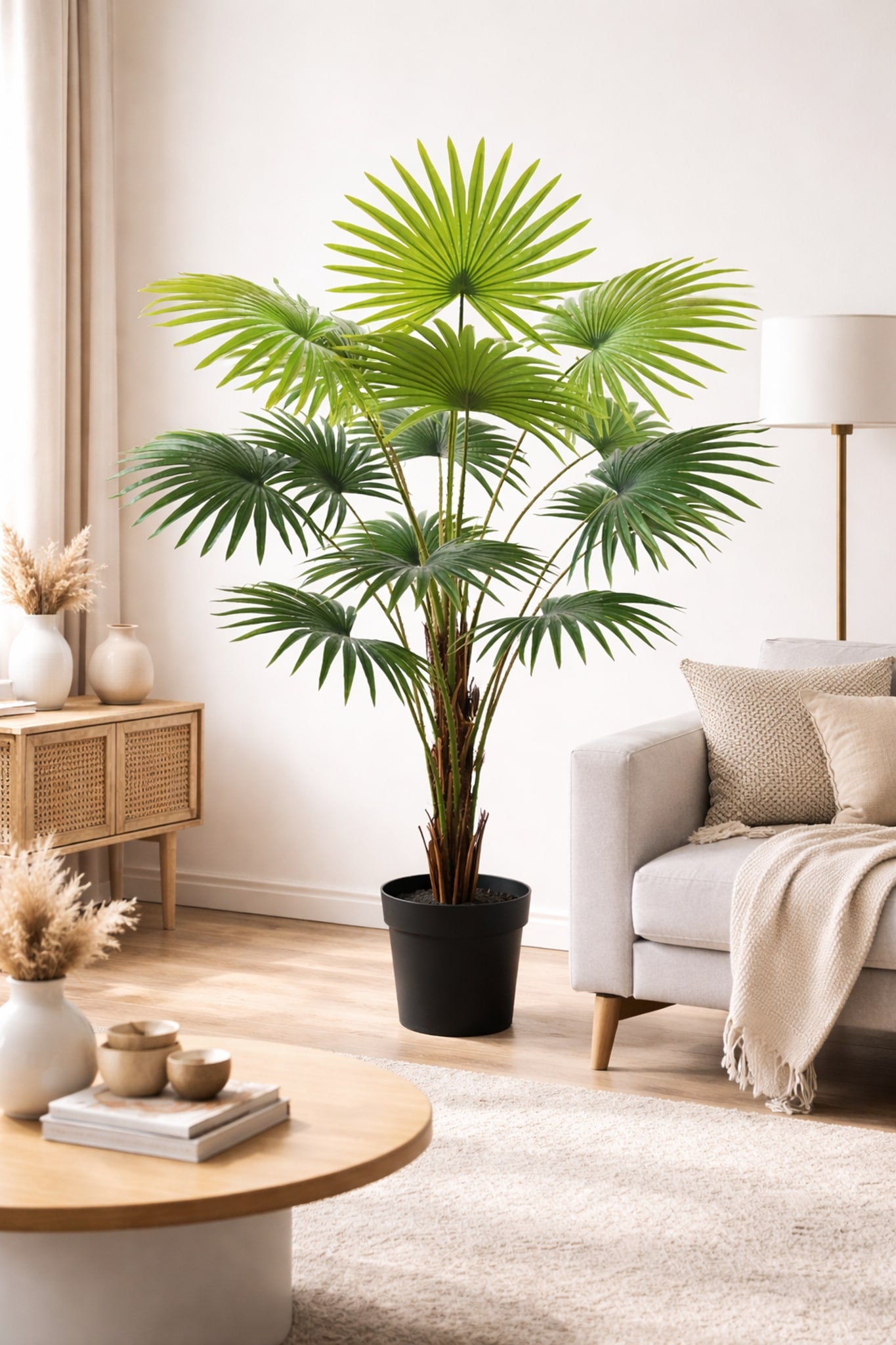 I.GE.A. Kunstpalme »Fächerpalme im Topf« Realistische Pflanze für Wohnzimmer Büro Hotel Dekopflanze