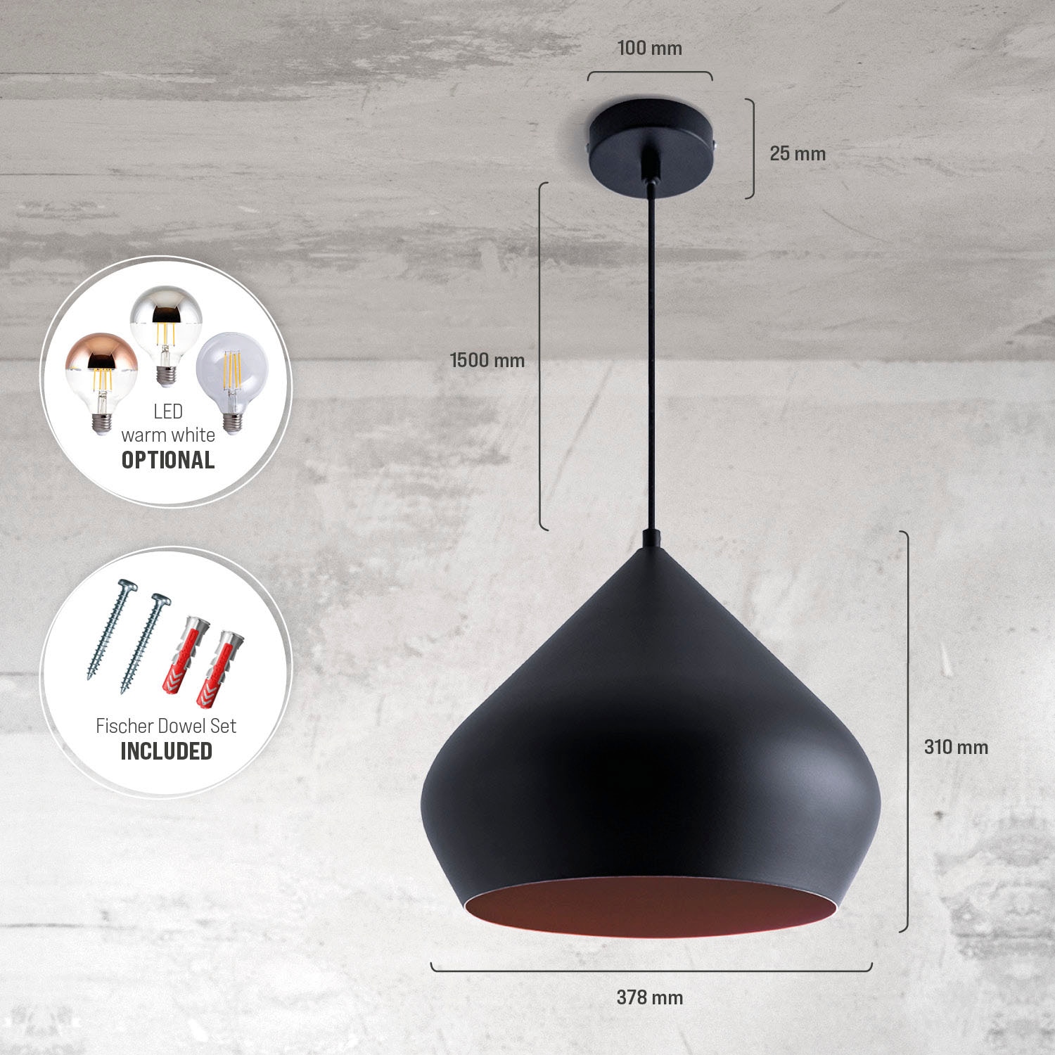 Paco Home Pendelleuchte »Alex«, 1 flammig, Leuchtmittel E27 | ohne Leuchtmittel, Küchenlampe Hängelampe Esszimmer Esstischlampe Industrial Ø 38cm
