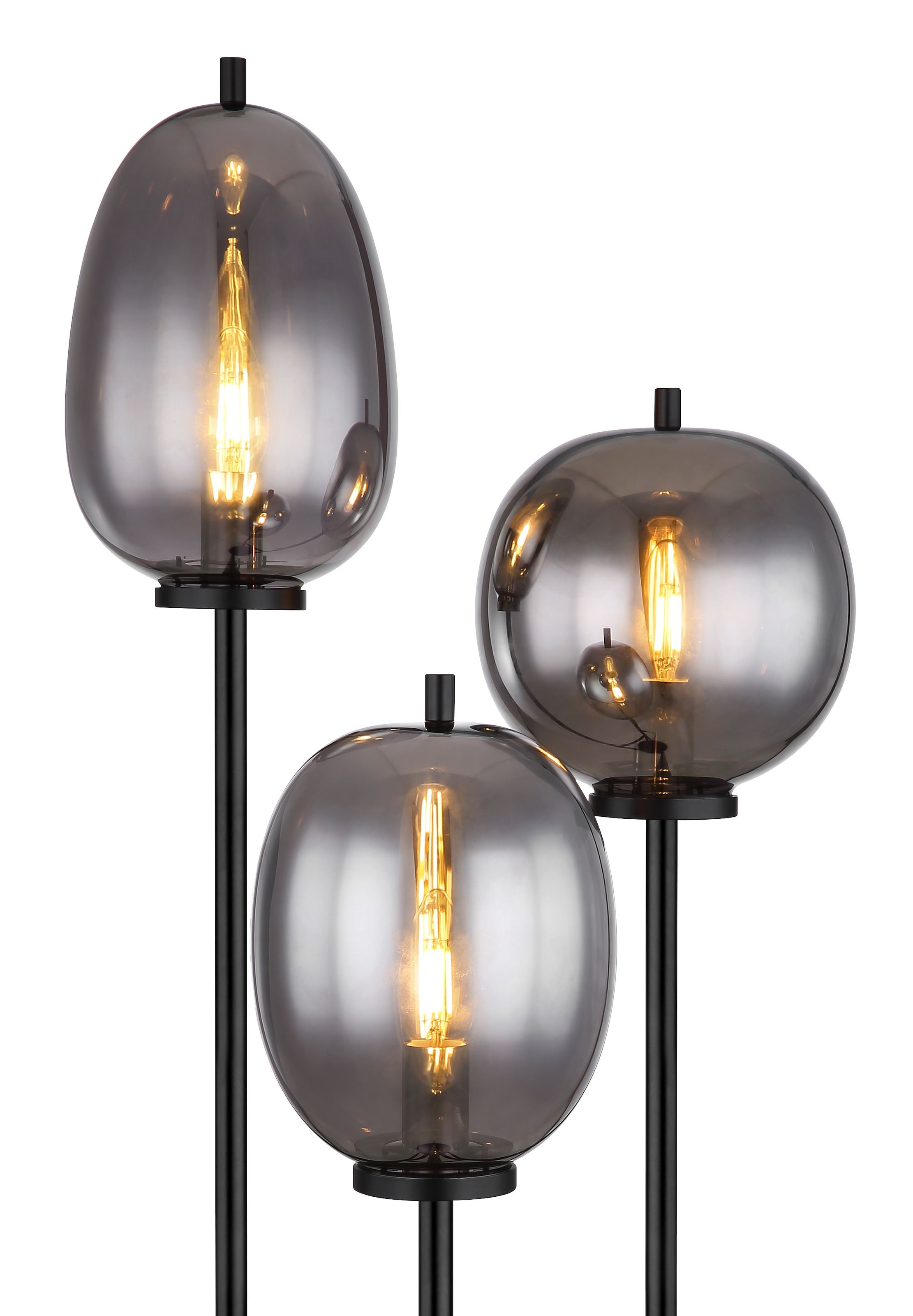 GLOBO LIGHTING Stehlampe »BLACKY«, Leuchtmittel E14 | ohne Leuchtmittel, Stehleuchte/Glas rauchfarben/3 unterschiedliche Gläser/Wohnzimmer