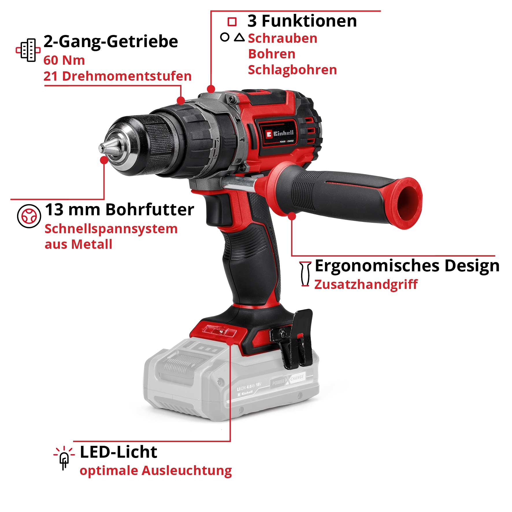 Einhell Akku-Schlagbohrschrauber »TP-CD 18/60 Li- i BL Solo«, Power X-Change, ohne Akku und Ladegerät