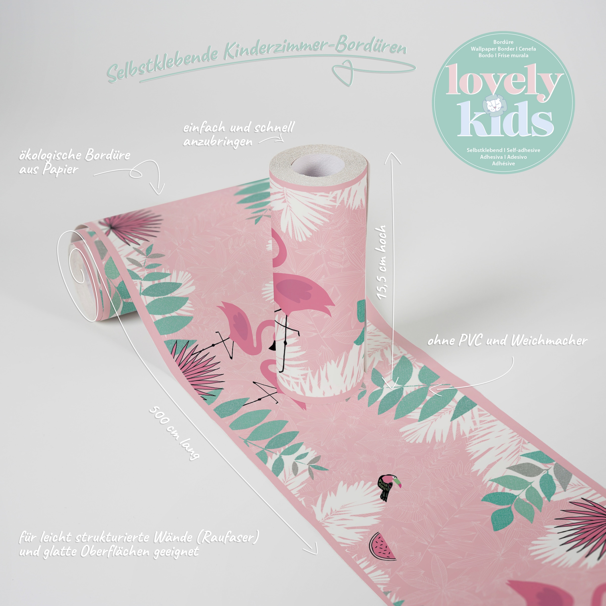 A.S. Création Bordüre »Flamingo Love«, Motiv-abstrakt-naturalistisch, Tapete Kinder Borte Wohnzimmer Schlafzimmer Küche Design Kinderzimmer