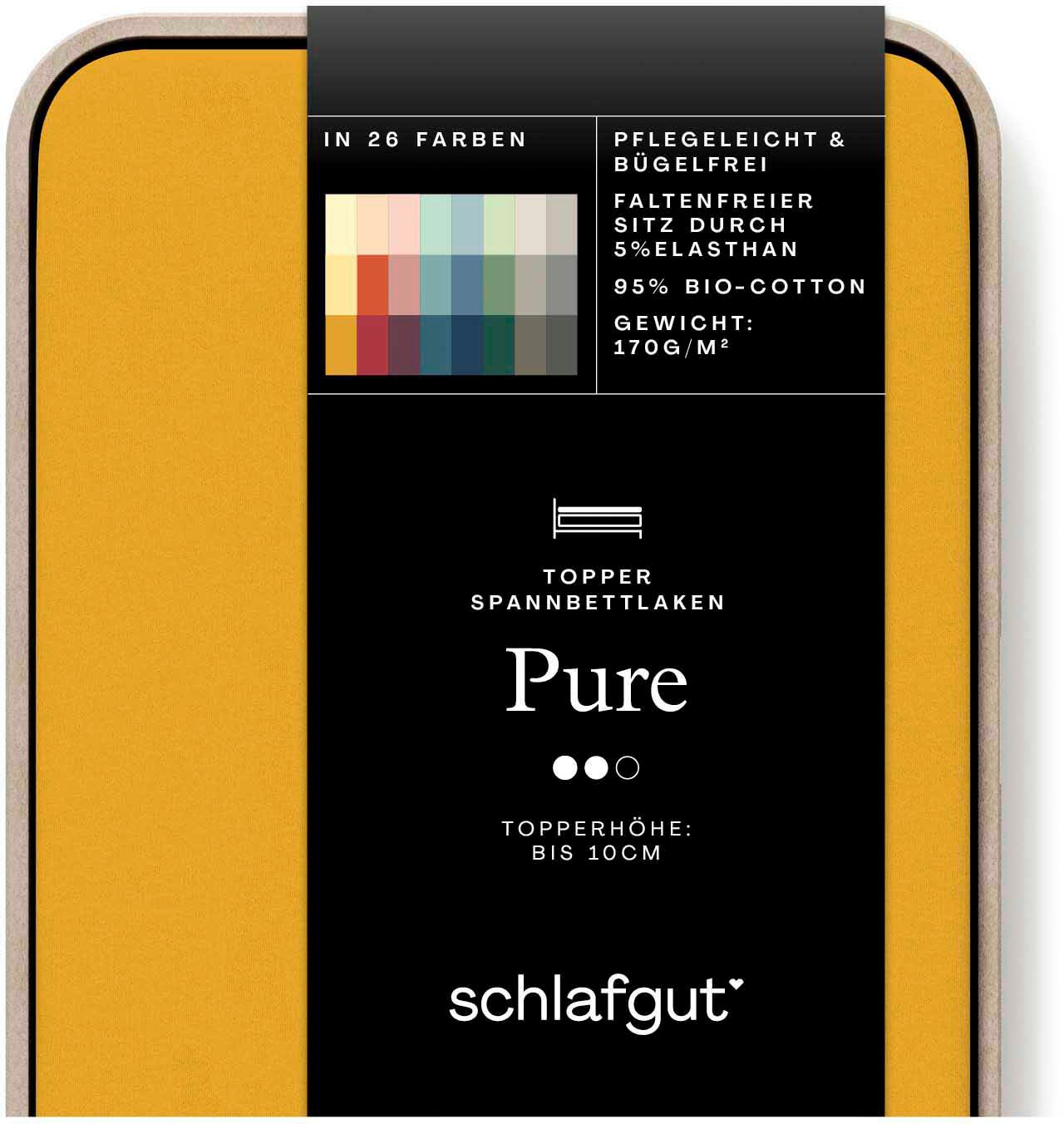Schlafgut Spannbettlaken »PURE TOPPER in Gr. 90x200, 140x200 oder 180x200 cm, Laken für Topper«, aus 100% Bio-Baumwolle, für Matratzen bis 10 cm Höhe, Bettlaken