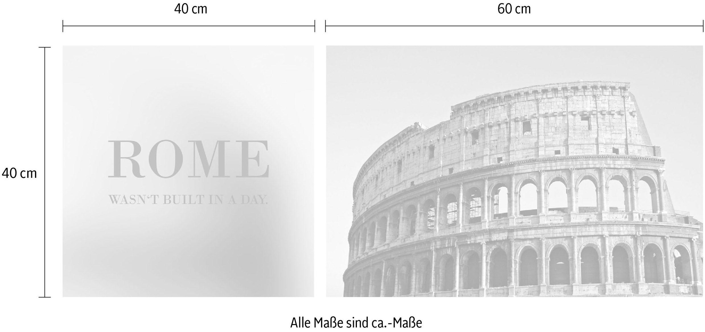 queence Leinwandbild »Rome«, Foto-Romantisch-Kunst-Modern-Spa-Spa Bilder-Sprüche-Sprüche & Texte-Schriftzug-Schriftzüge-Italien-Rom, (Set), Premium-Leinwandstoff, Handarbeit aus Deutschland, Spruch, 2er Set