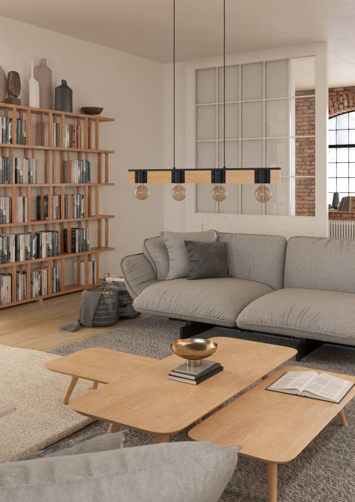 EGLO Hängeleuchte »BAILRIGG Pendellampe, Stahl und Holz, E27, Esszimmerlampe, Hängelampe« E27 1 Stk. Hängeleuchte, L89,5 x B4,5 x H110 cm, schwarz, braun, 4X40W exkl.