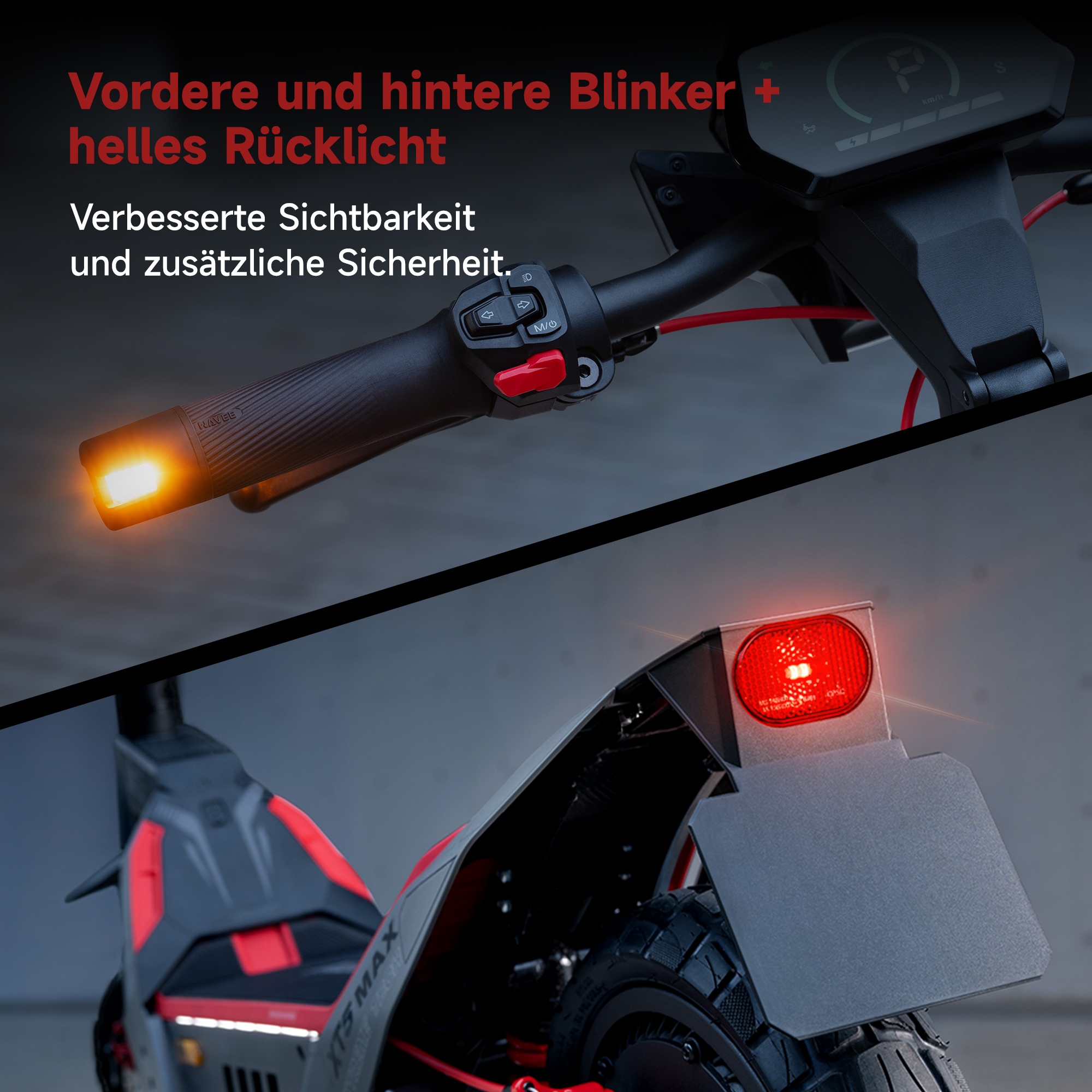 NAVEE E-Scooter »XT5 Max Electric Scooter« 20 km/h 110 km TCS, Bluetooth‑Entsperrung, BMS, Find My, 12" Offroad‑Reifen
