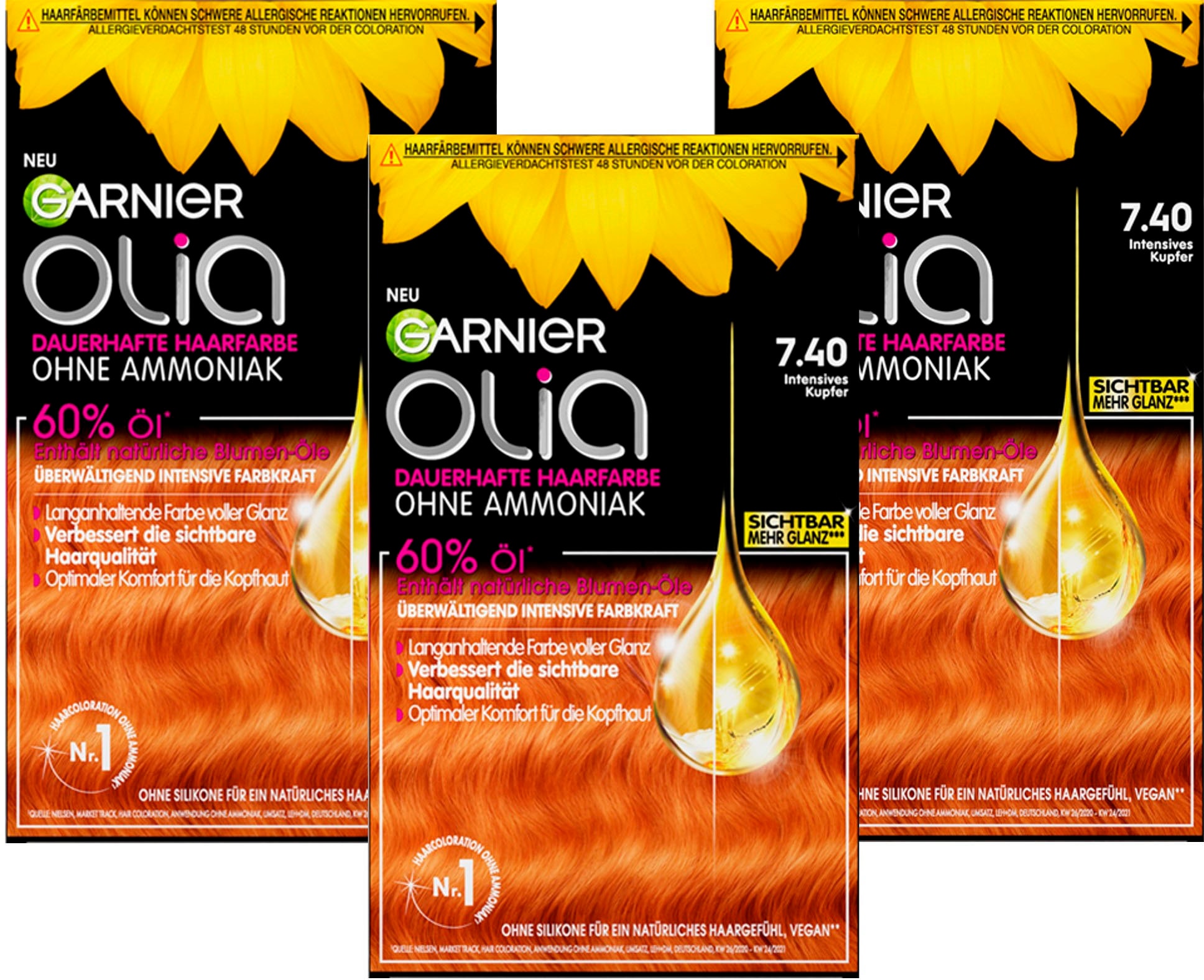 GARNIER Coloration »Garnier Olia dauerhafte Haarfarbe«, (Set, 3 tlg.), mit pflegender Formel