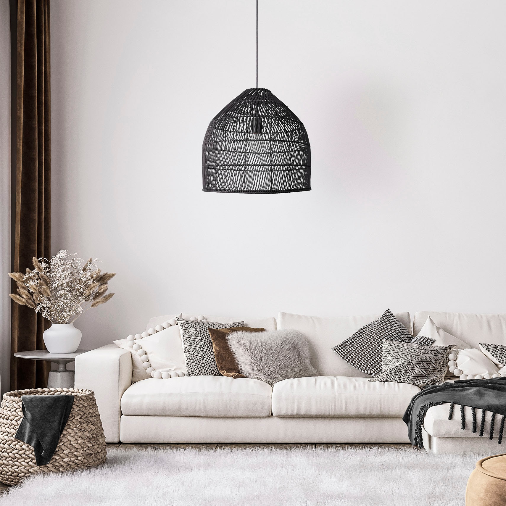 Paco Home Pendelleuchte »LINNU«, Leuchtmittel E27 | ohne Leuchtmittel, Korblampe Rattan Pendelleuchte Wohnzimmer Boho Deckenlampe Natur