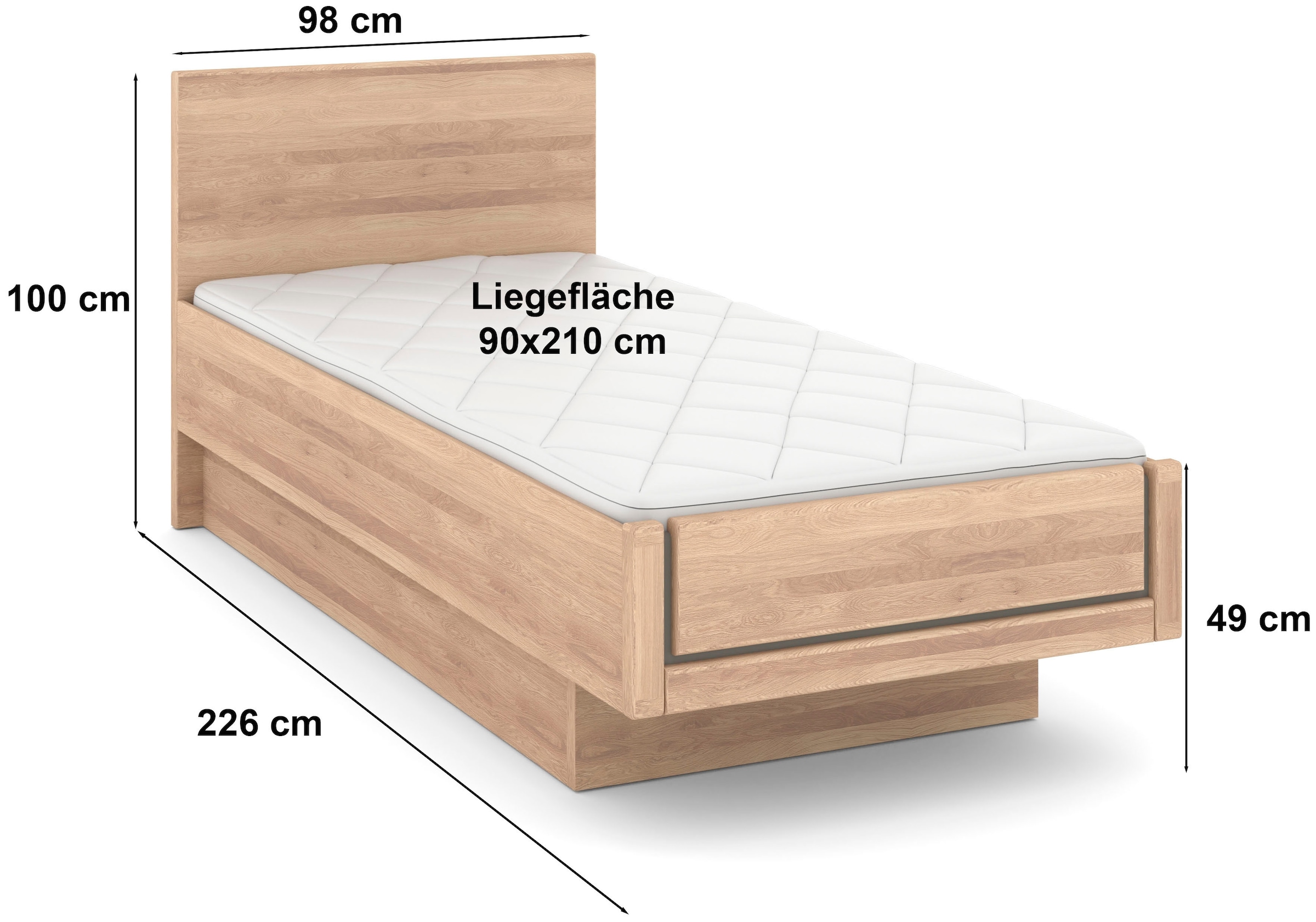 Musterring Holzbett »Sorrent, Bettgestell, Bettrahmen, teilmassiv Eiche«, (MADE IN GERMANY), Eiche teilmassiv, Liegehöhenverstellung, in schwebender Optik