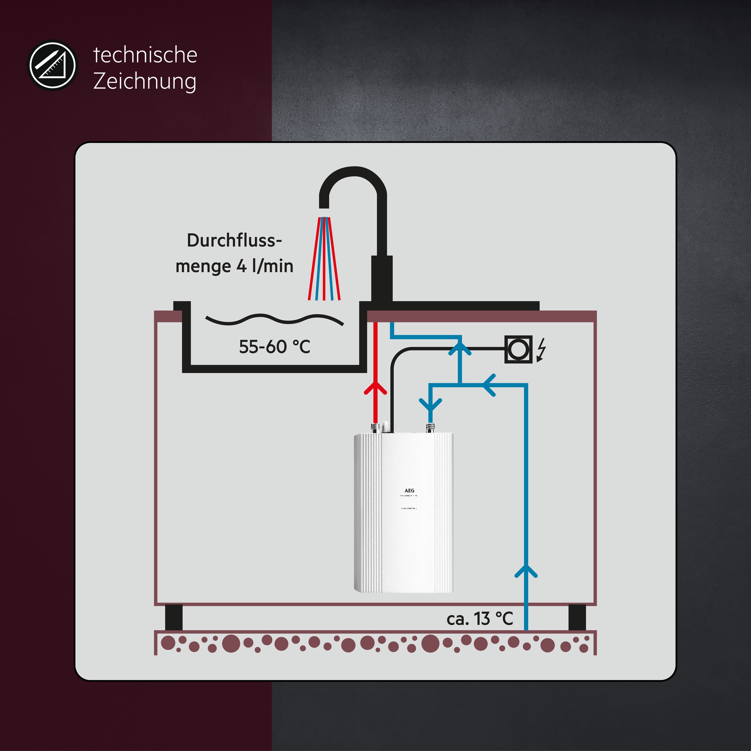 AEG Haustechnik Kompakt-Durchlauferhitzer »DDLE Kompakt 11/13 kW, umschaltbar für die Küche«, kompakt, ideal für unter die Küchenspüle