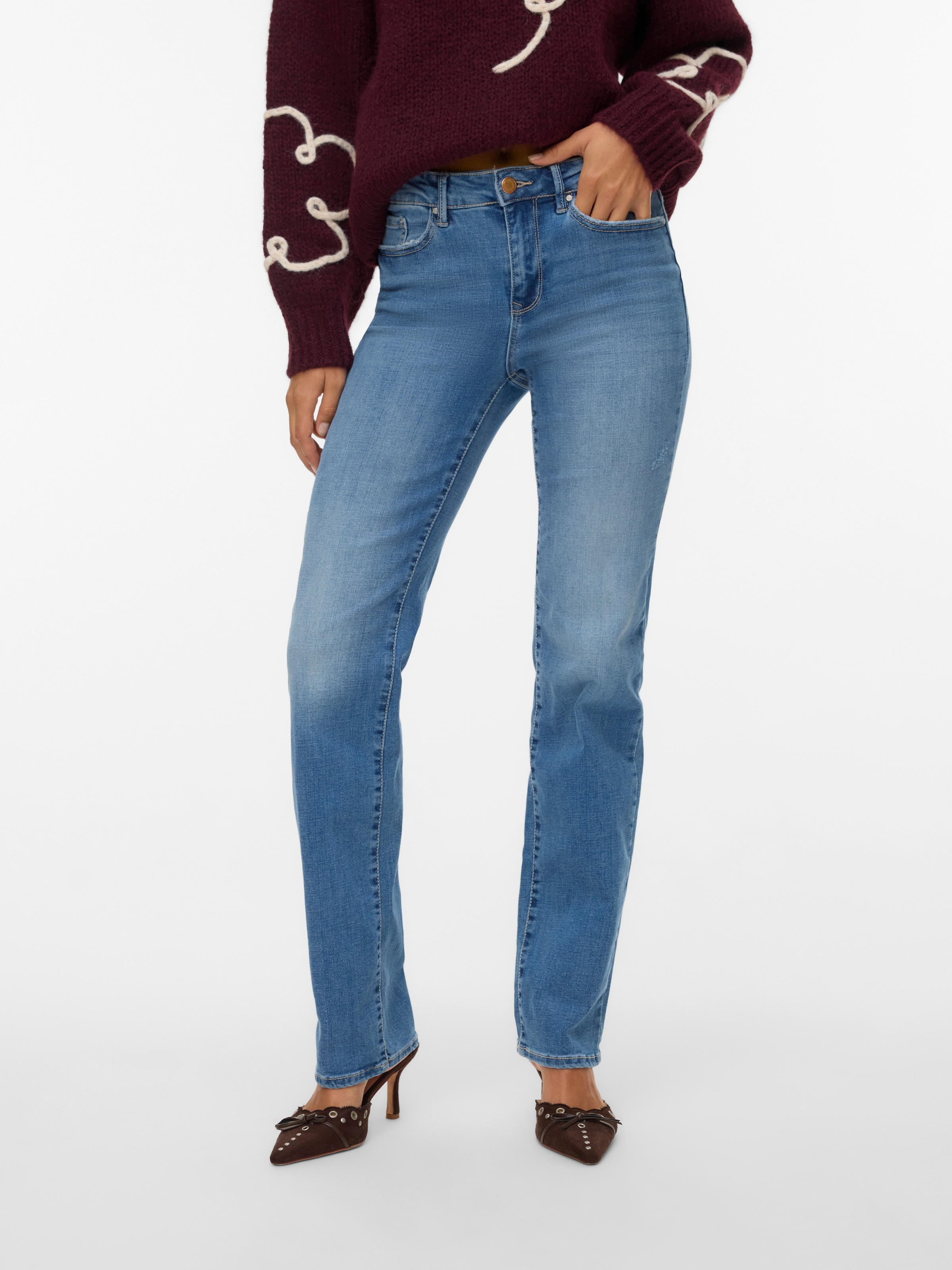 Vero Moda Straight-Jeans »VMFLASH MR STRAIGHT JEANS LI347 GA NOOS« Baumwollmischung mit Stretch, regular waist, straight fit