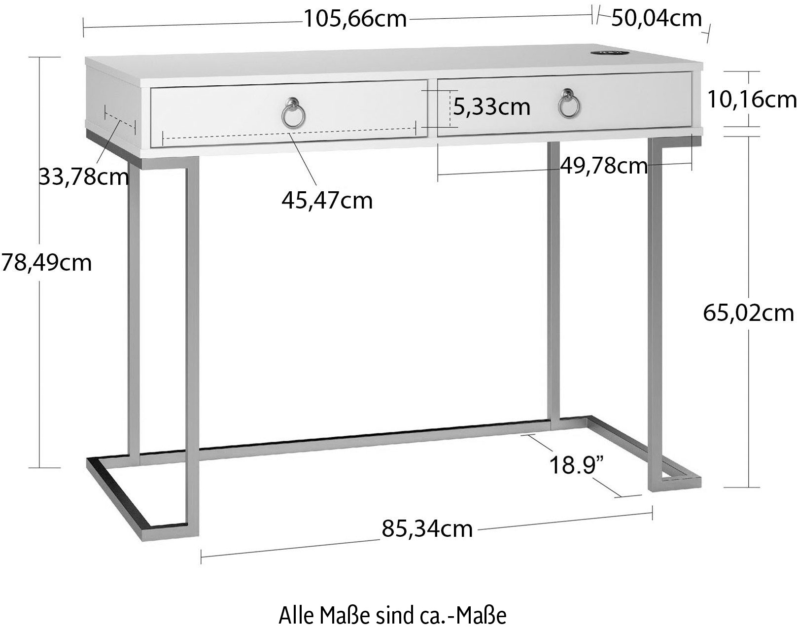 CosmoLiving by Cosmopolitan Schreibtisch »Camila«, mit 2 Schubladen, aus MDF, Gestell und Griffe aus Metall, Höhe 79 cm