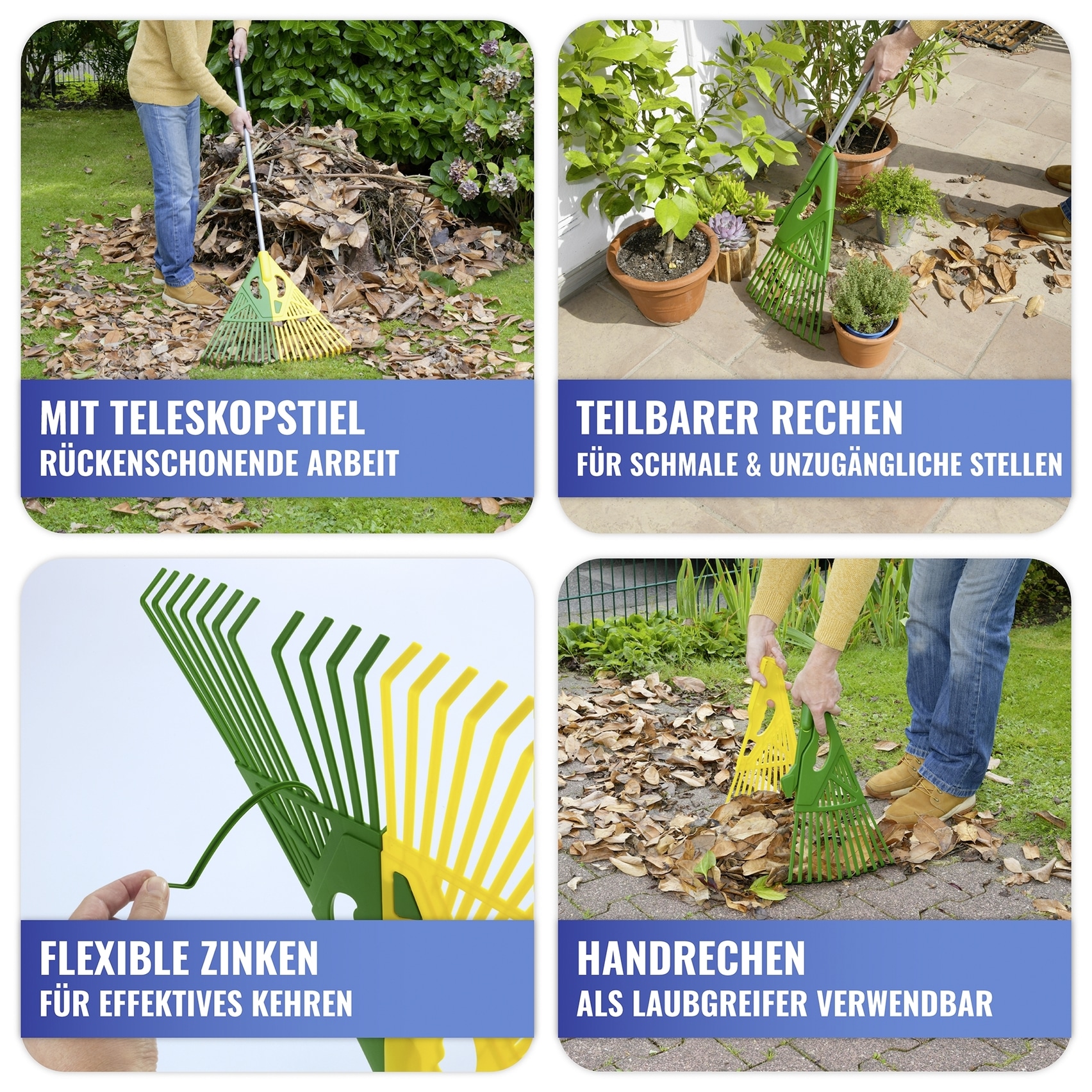 Maximex Rechen »Laubrechen 3in1« mit Teleskopstiel, extra breite Aufnahmefläche, beidhändig nutzbar