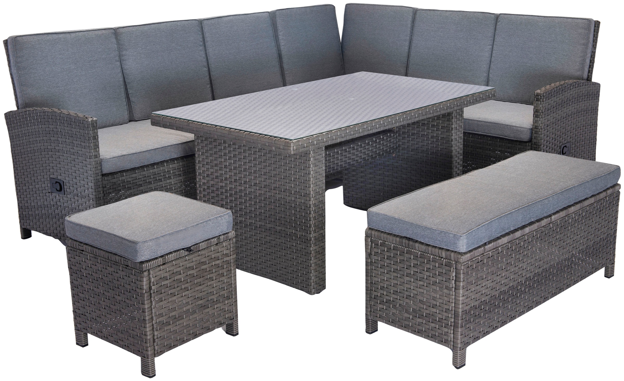 KONIFERA Gartenlounge-Set »Paris« Set, 2x 3er Bank, 1x Sitzbank, 1x Hocker, günstig online kaufen