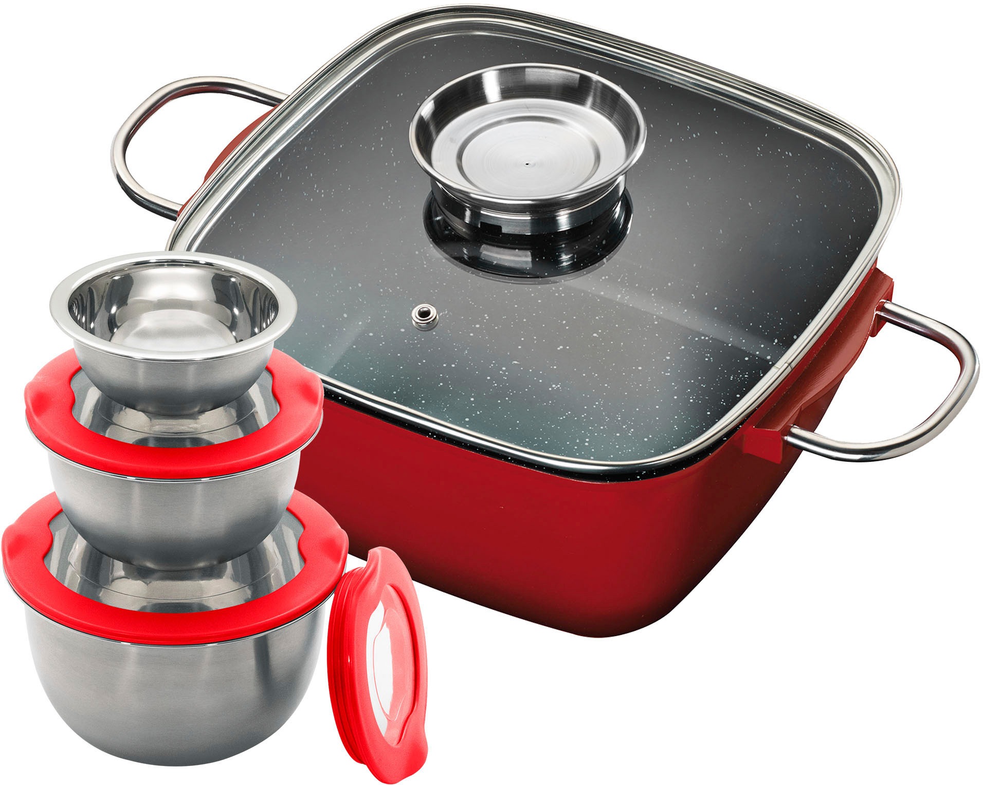 KING Bräter »4L« Set, 3 Schüsseln mit Deckeln: Ø17.5 Ø14.5 Ø12cm, 24x24cm A günstig online kaufen