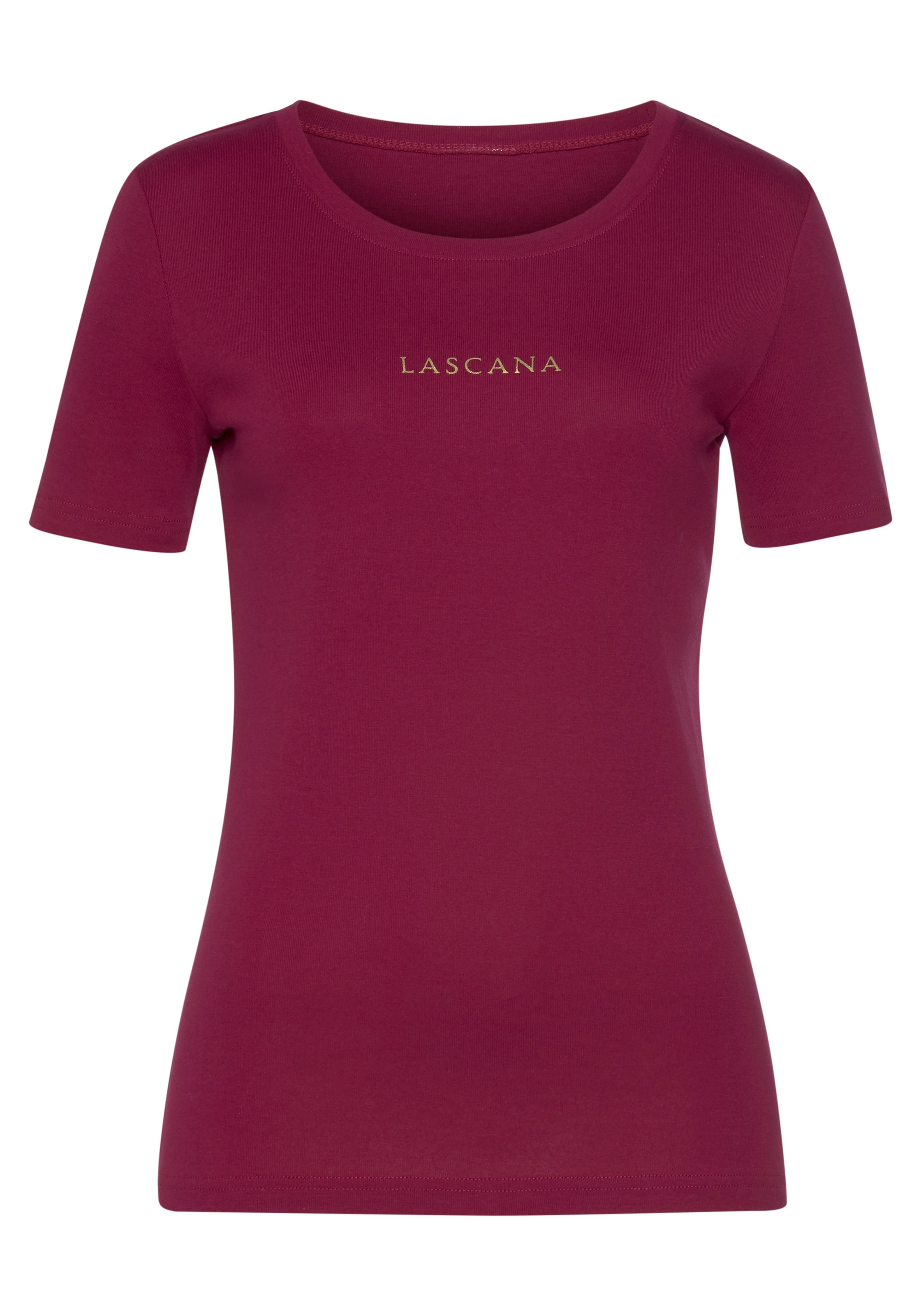 LASCANA T-Shirt, goldenem mit bestellen Logodruck (2er-Pack), online