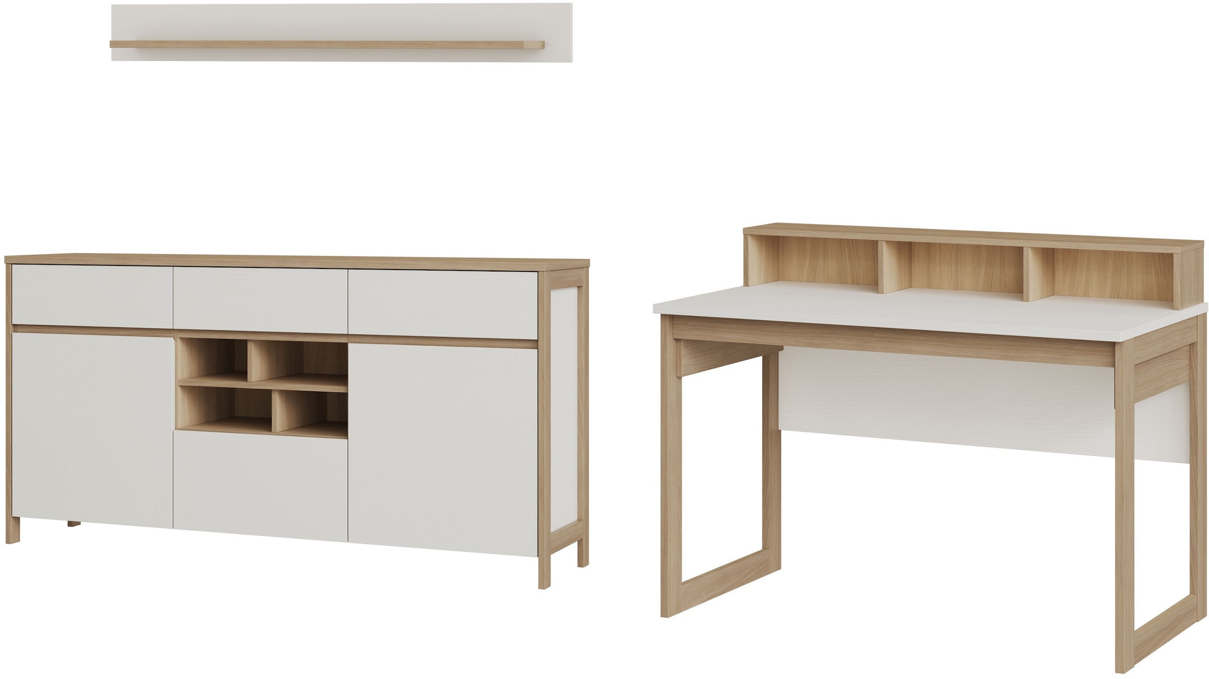 Home affaire Büromöbel-Set »Stranda im Scandi-Style, Home Office, Büro in zwei Farben verfügbar« 3 Stk. tlg. enthält Schreibtisch, Sideboard und Wandboard